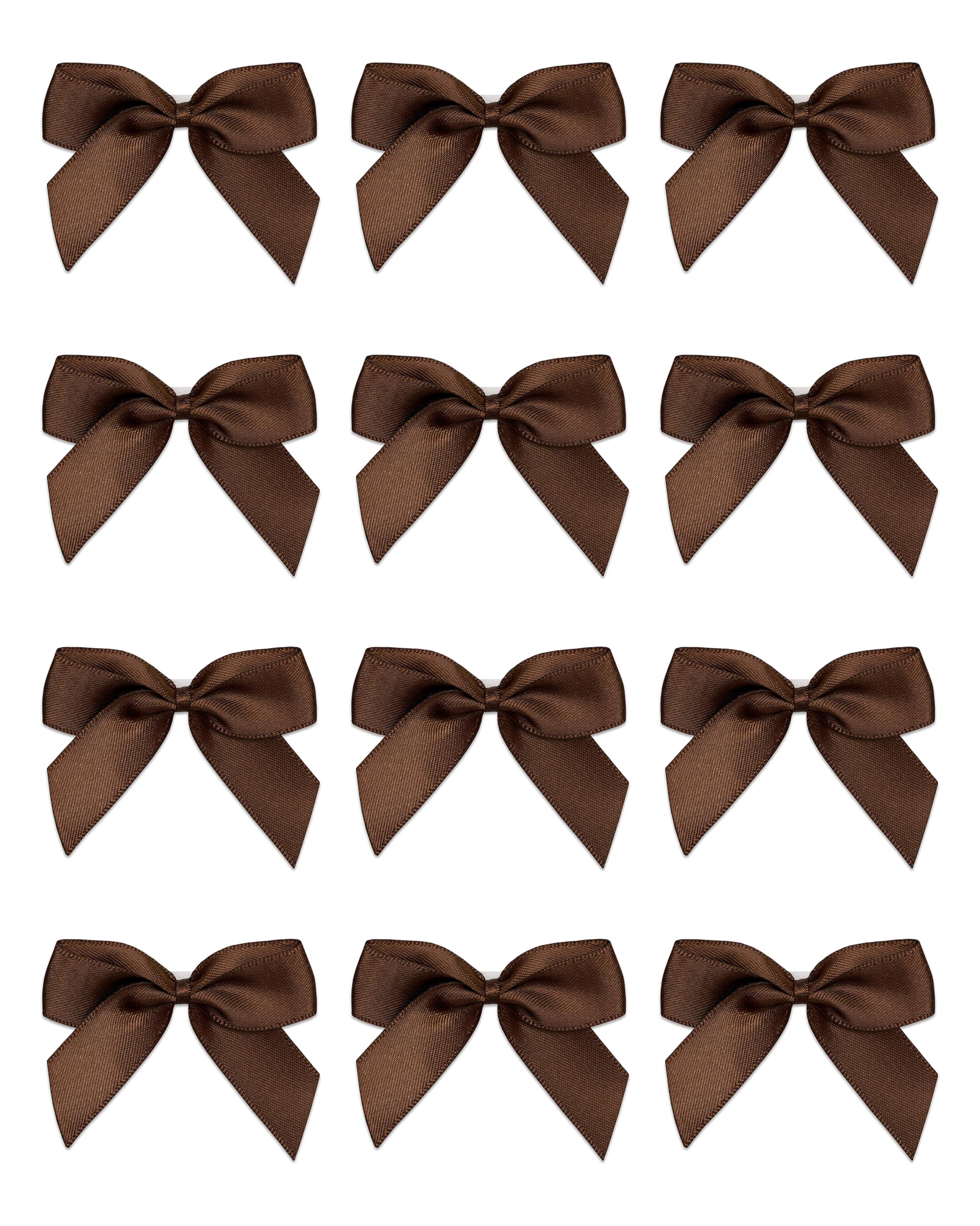 Italian Options Small Satin Ribbon Bows Self Adhesive Bow Decorations for Crafts Gift Wrap Hampers Hair Bows Wedding Stationery Floristry Christmas Cakes Crafting Brown 12 Pack 5 cm