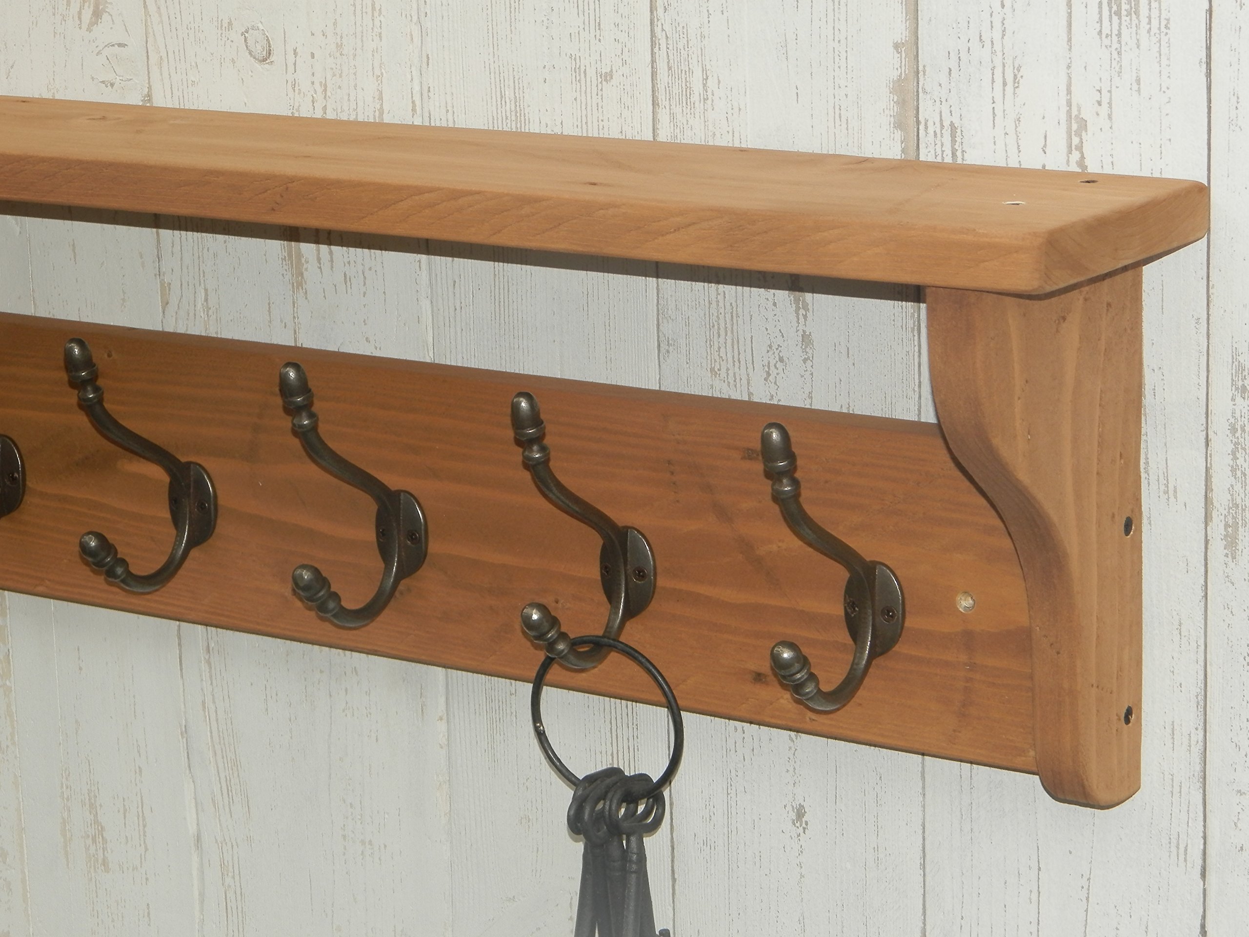 RusticWoodenCraftsReclaimed wood Hat and Coat Rack with shelf Rustic Shabby Eco 3 hooks = 58cm