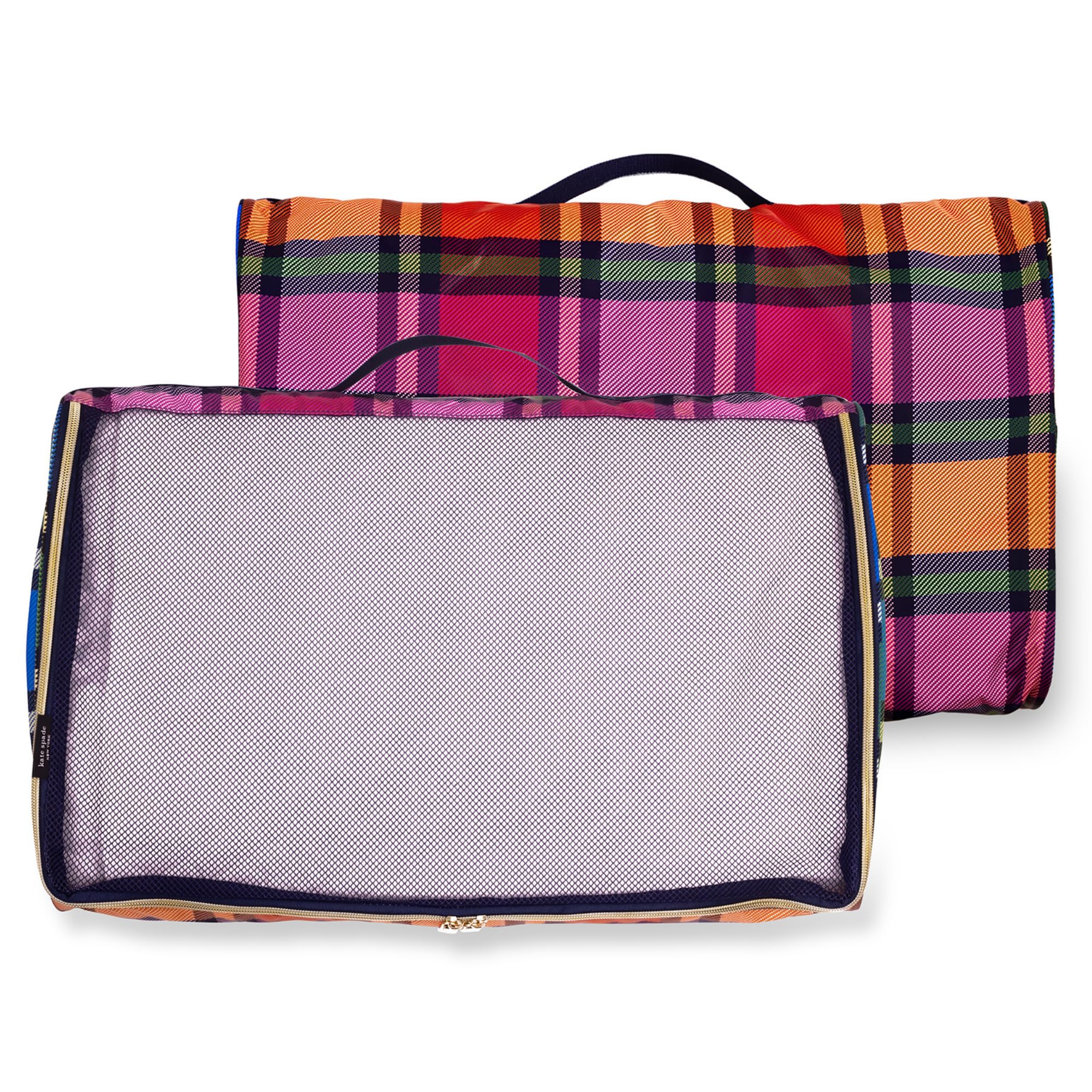 Kate Spade New York Juego de 3 cubos de equipaje para maleta, organizadores de viaje pequeños, medianos y grandes con asas, Grand Plaid Duo