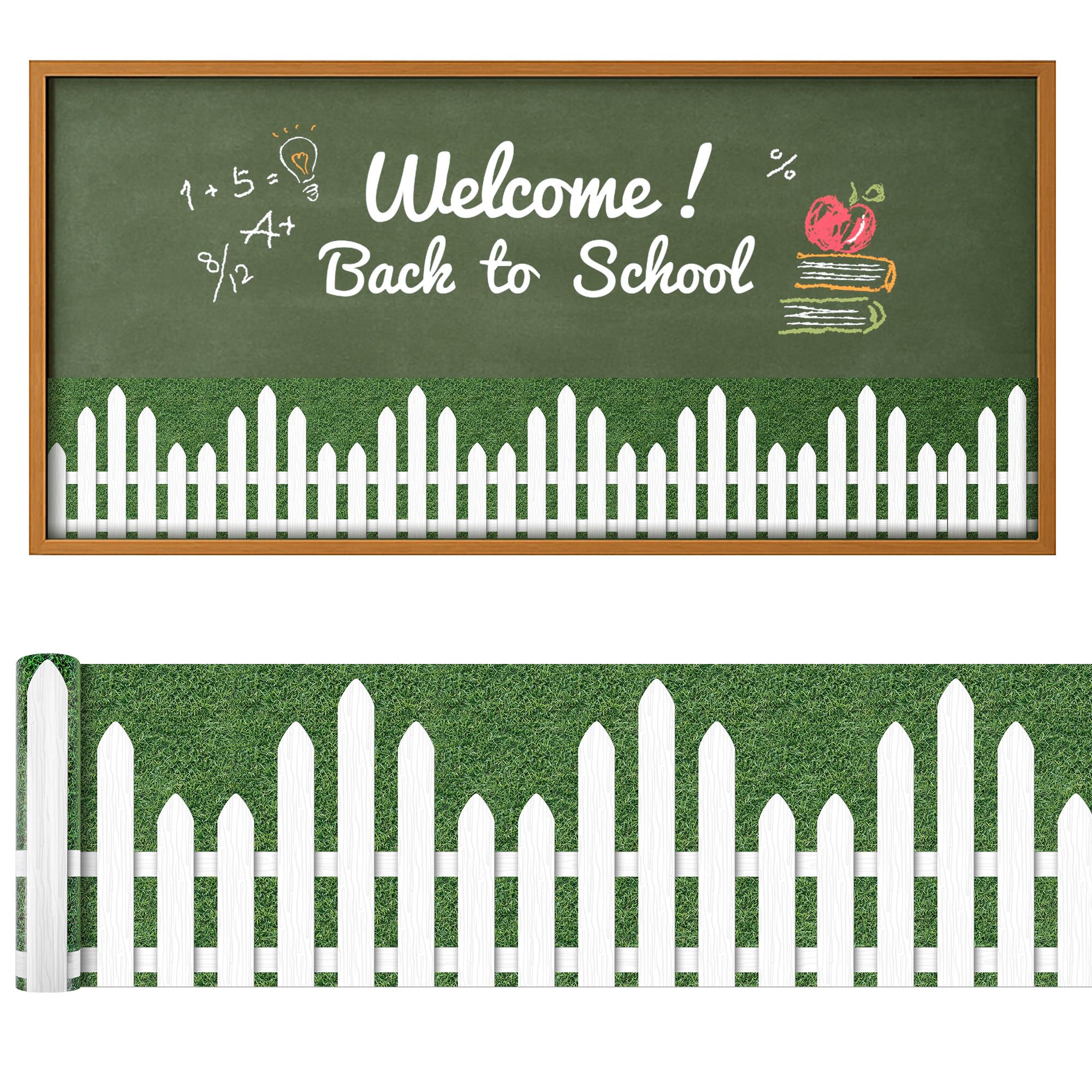 20Ft Picket Fence Bulletin Board Decoration, Waterproof White Paper Picket Fence Decor for School, Back to School Bulletin Board Fence Borders for Home Classroom Office Wall Party Supplies(B Style)
