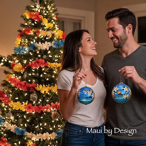 Miniatura 77 de Hawaiian Beach Life - Adorno hawaiano coleccionable de cristal pintado a mano con caja de regalo NB/H Beach Life,Corales y tortugas marinas,Puesta