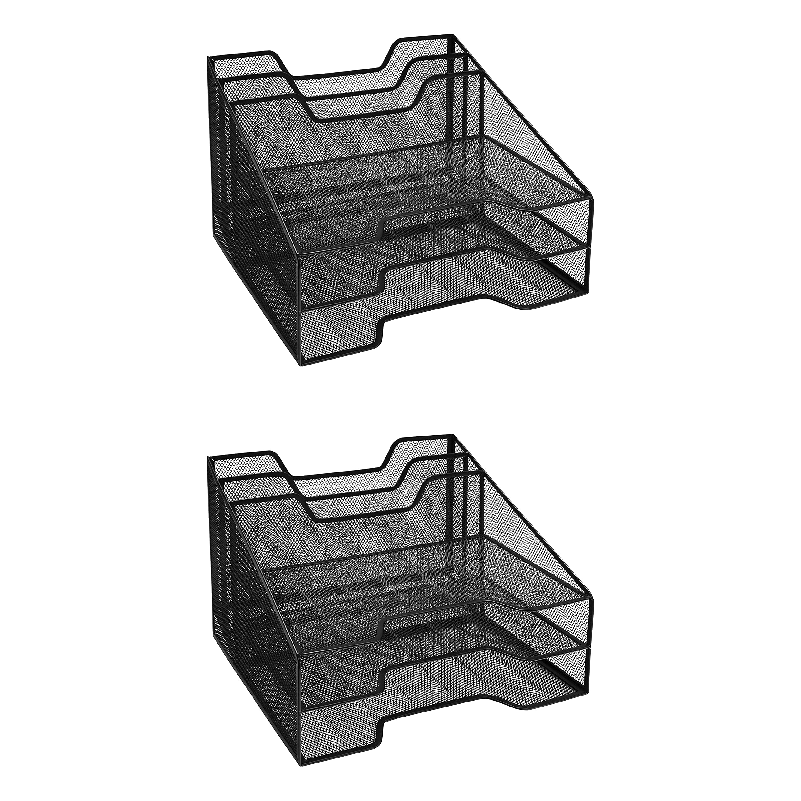 OSCO Black Wiremesh File Organiser | Pack of 2 | A4 | Letter Tray | Office Document Holder | Paper Storage | Desk Tidy | 5 Sections | No Assembly Required | 24 x 32 x 29 cm โ image 1