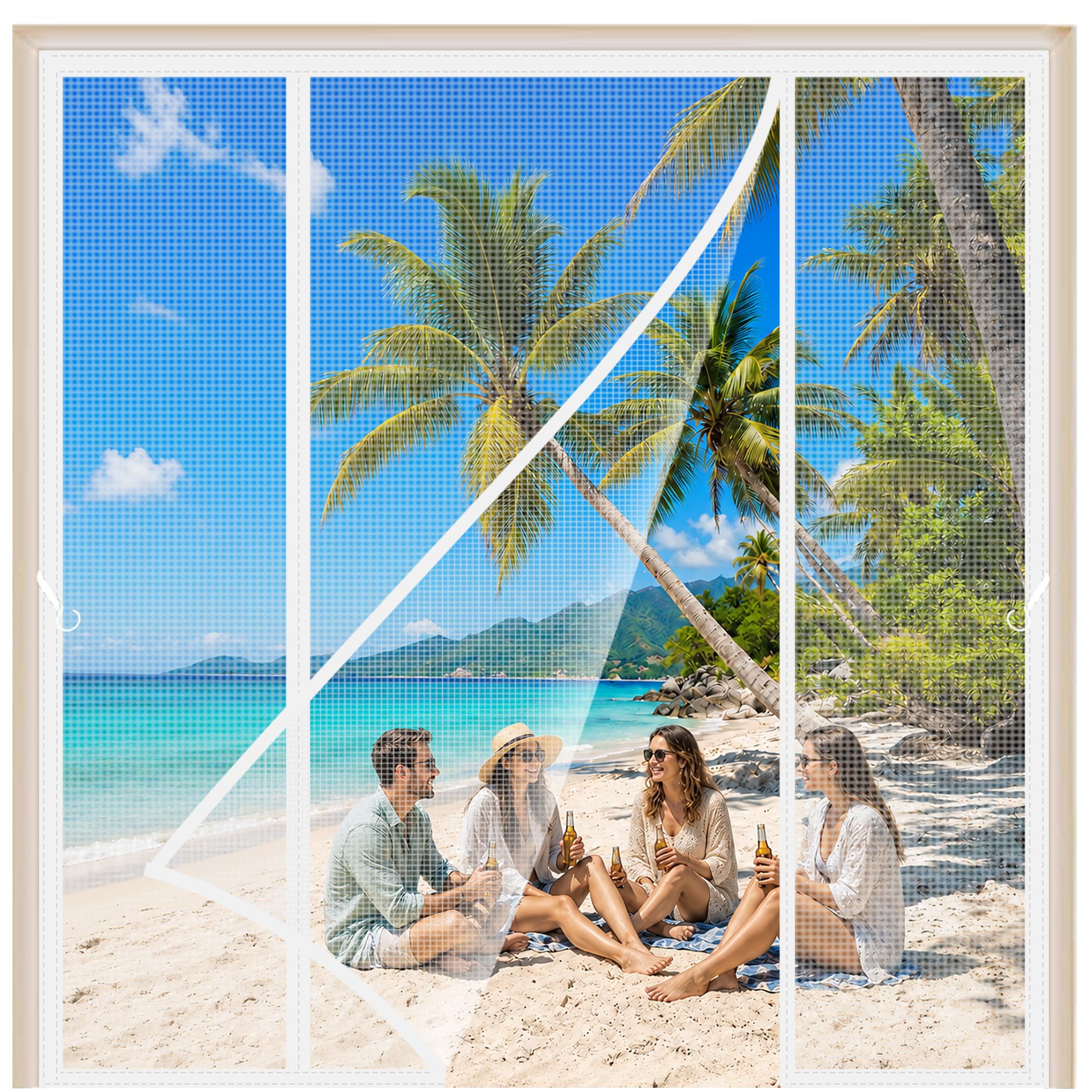 Fly Screens for French Doors White 145x195cm Double Door Anti-Tearing Insect Fly Mesh with Hook Loop Powerful Magnets No Drilling for Big Door Frames Where Maximum Airflow and Insect Protection