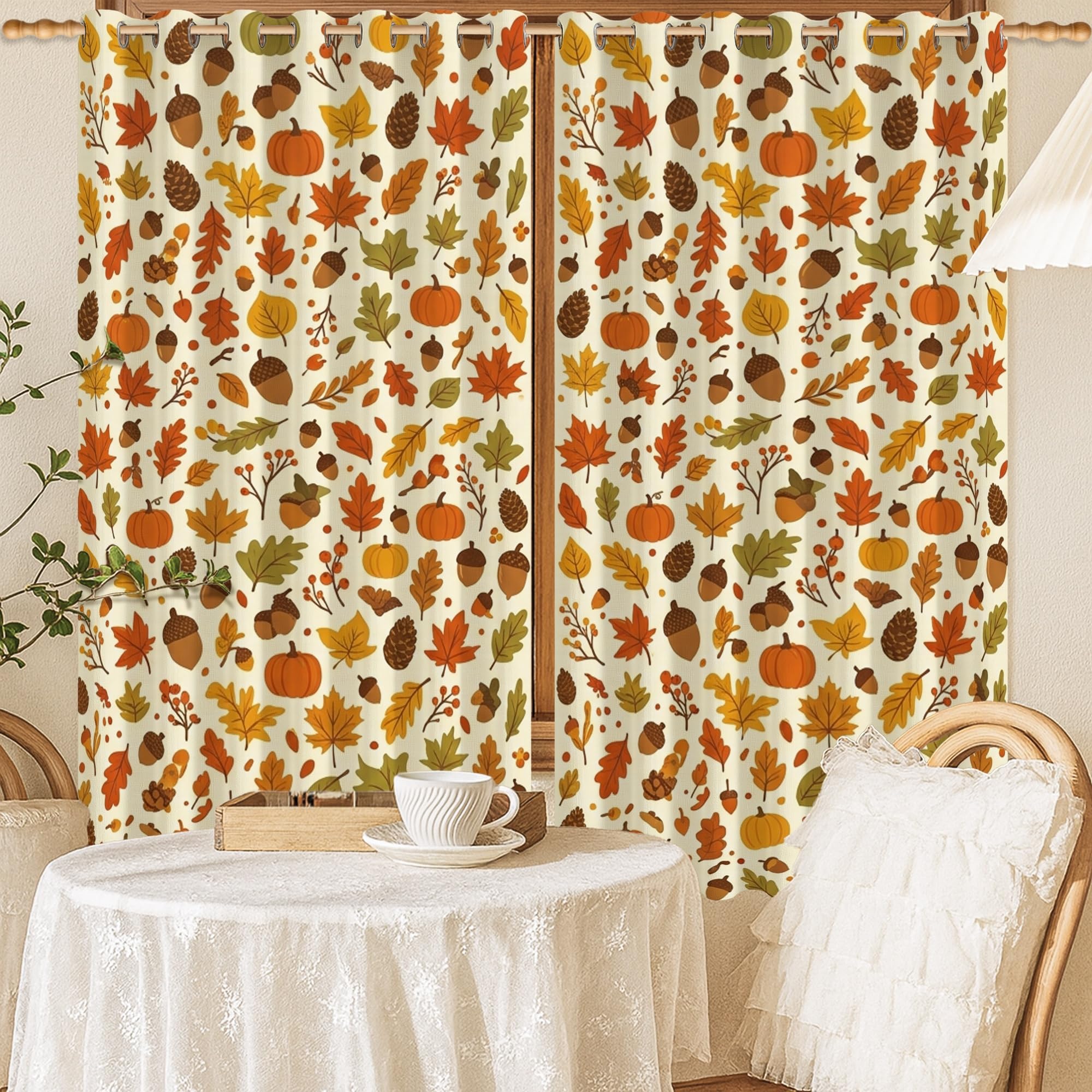 Rideaux occultants citrouilles 132x137cm orange automne pour chambre d enfant