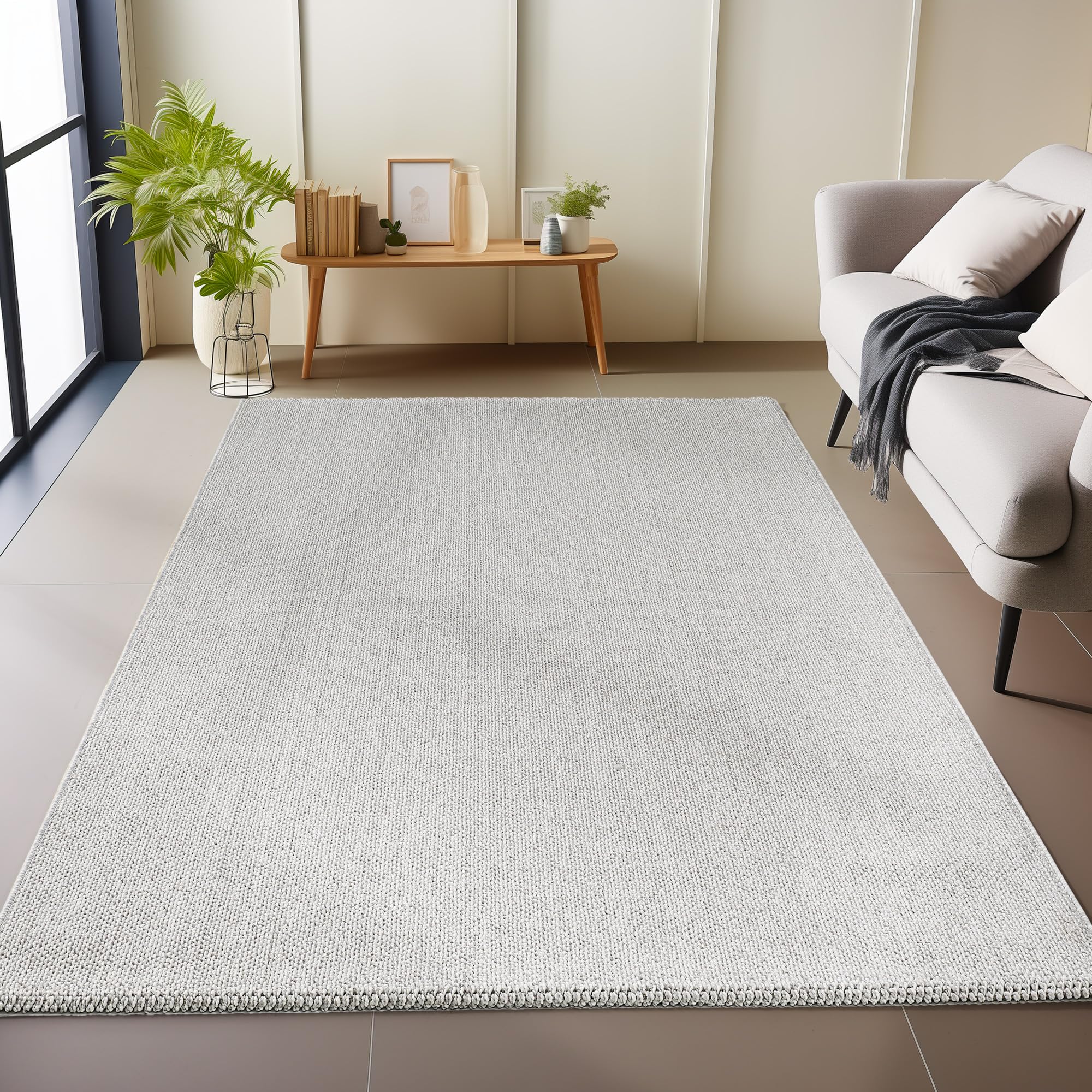 Carpetsale24 Tappeto per Soggiorno Robusto Tappeto a Ciclo Chiuso Mélange Monocolore con Struttura Moderno Tappeto Decorativo Cut-Loop, Misurare: 200 x 290 cm, Colore: Argento