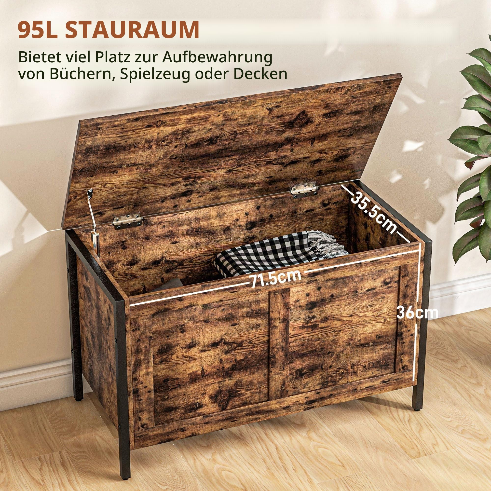 HOMCOM Bank Truhe 95L Mehrzweckbehälter 80x40x49cm Rustikales Braun