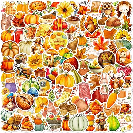 100 Pcs Thanksgiving Stickers, Autumn Maple Leaf Children's Cartoon Stickers