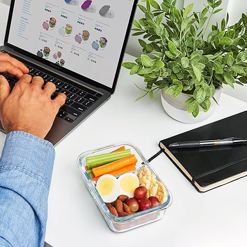 Vista 2 de Bentgo® Snack de vidrio – Contenedor de aperitivos estilo Bento, a prueba de fugas, con tapa hermética y diseño dividido de 2 compartimentos, Púrpura