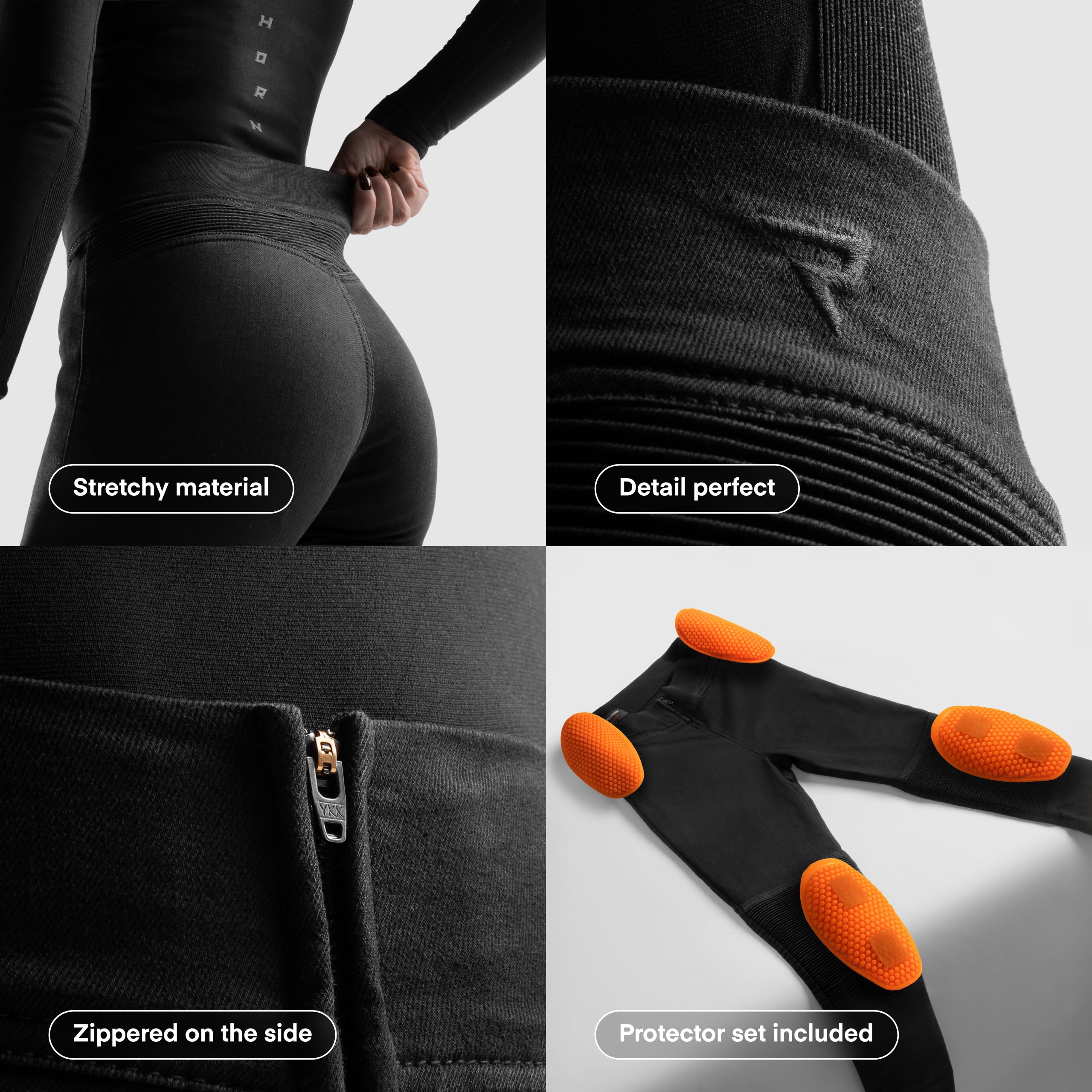 REBELHORN Chica Motorradleggings Motorradhose Damen | Aramidfaser Futter | Knie und Hüftprotektoren Stufe 2 | Tasche für Steißbeinprotektor | Hohe Taille | Skinny Fit