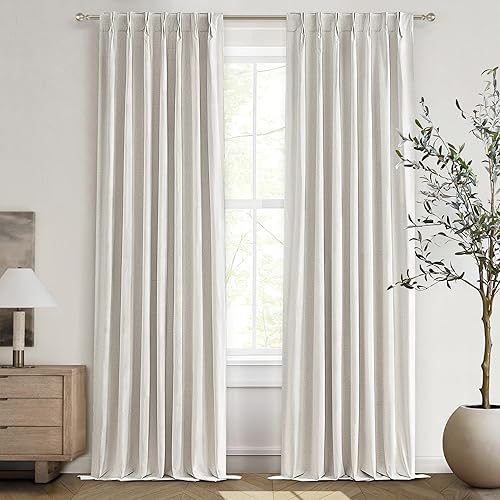 Miniatura 17 de Cortinas opacas térmicas 100% de 84 pulgadas de longitud, juego de 2 paneles para dormitorio, cortinas de ventana de lino con pinzas plegadas con