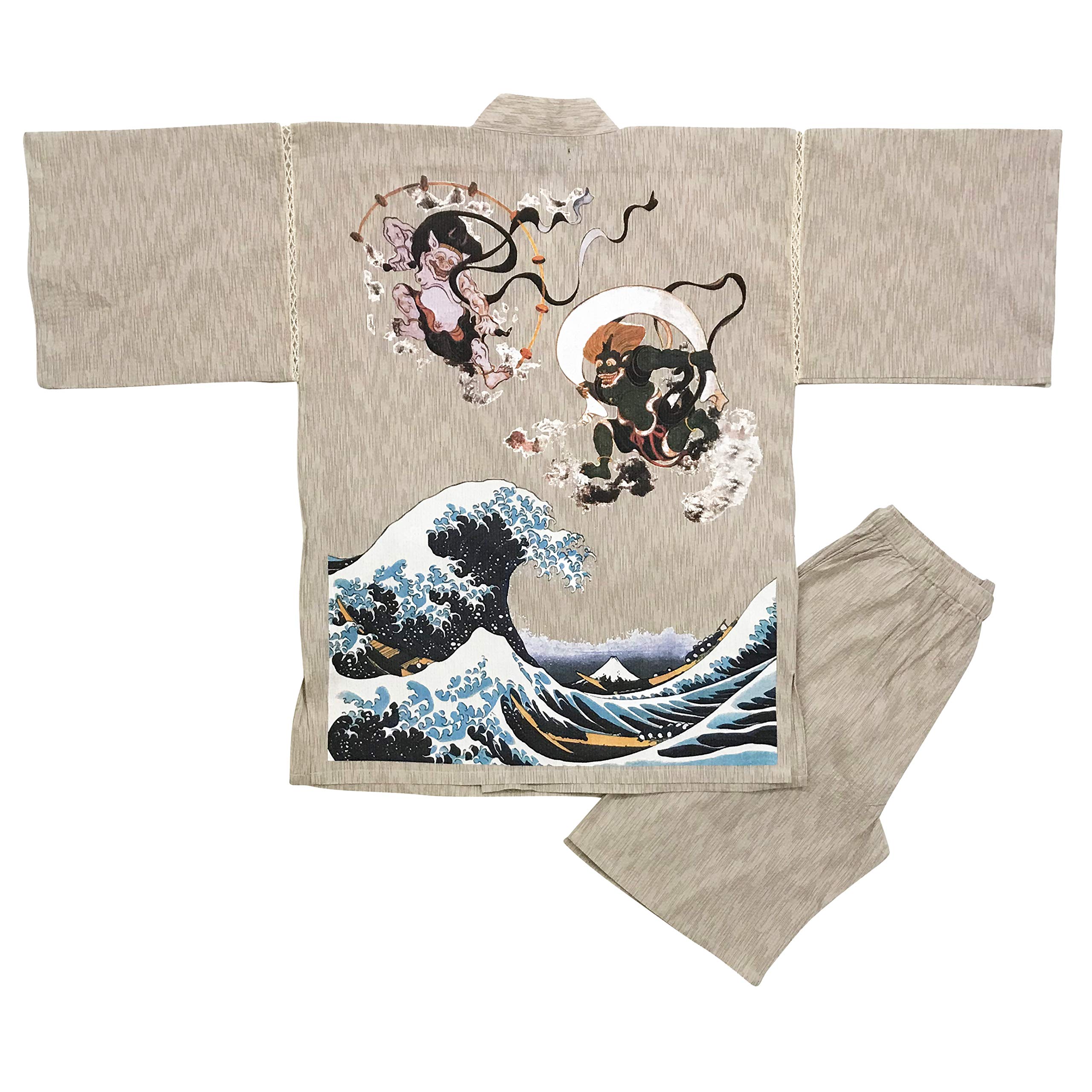 Original　Japanese pattern Cotton100% Jinbei　beige white