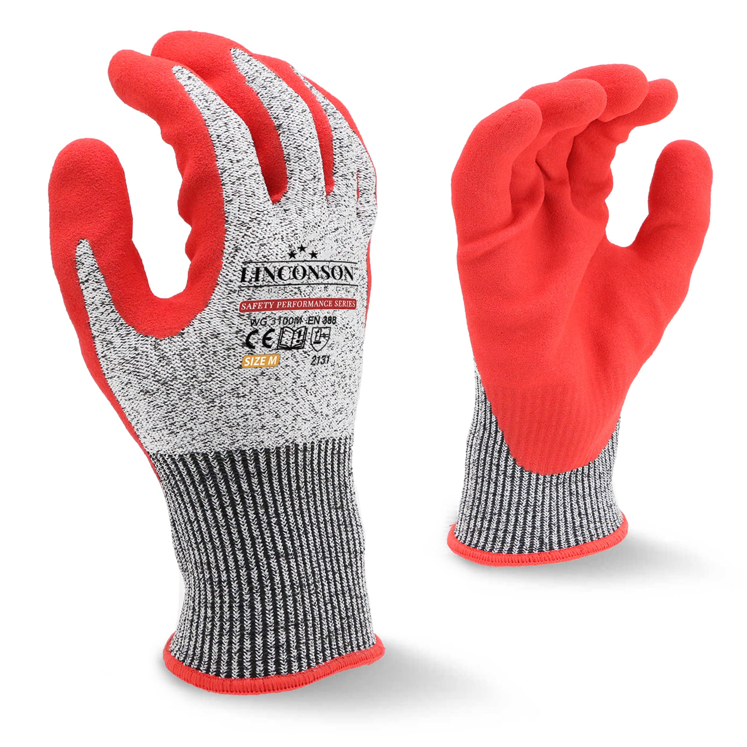 LINCONSON 3 Pack Level 5 Cut Resistant Sandy Nitrile Foam Coated Construction & Heavy Duty Work Gloves