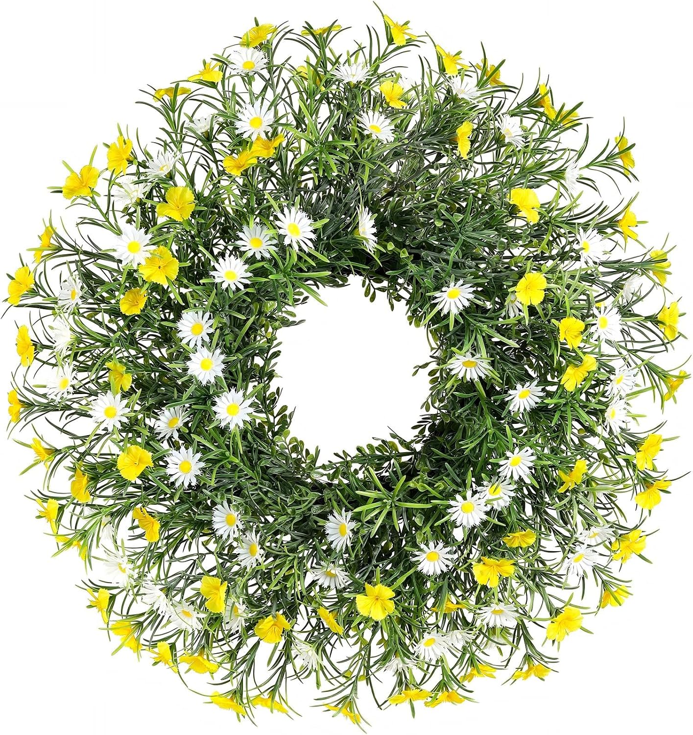 Artificial Boxwood Wreath, 24 Inch, for Front Door Wall Window Porch, Farmhouse Style, All Season Indoor Outdoor Decoration, St. Patrick's Day (Yellow, 20in)