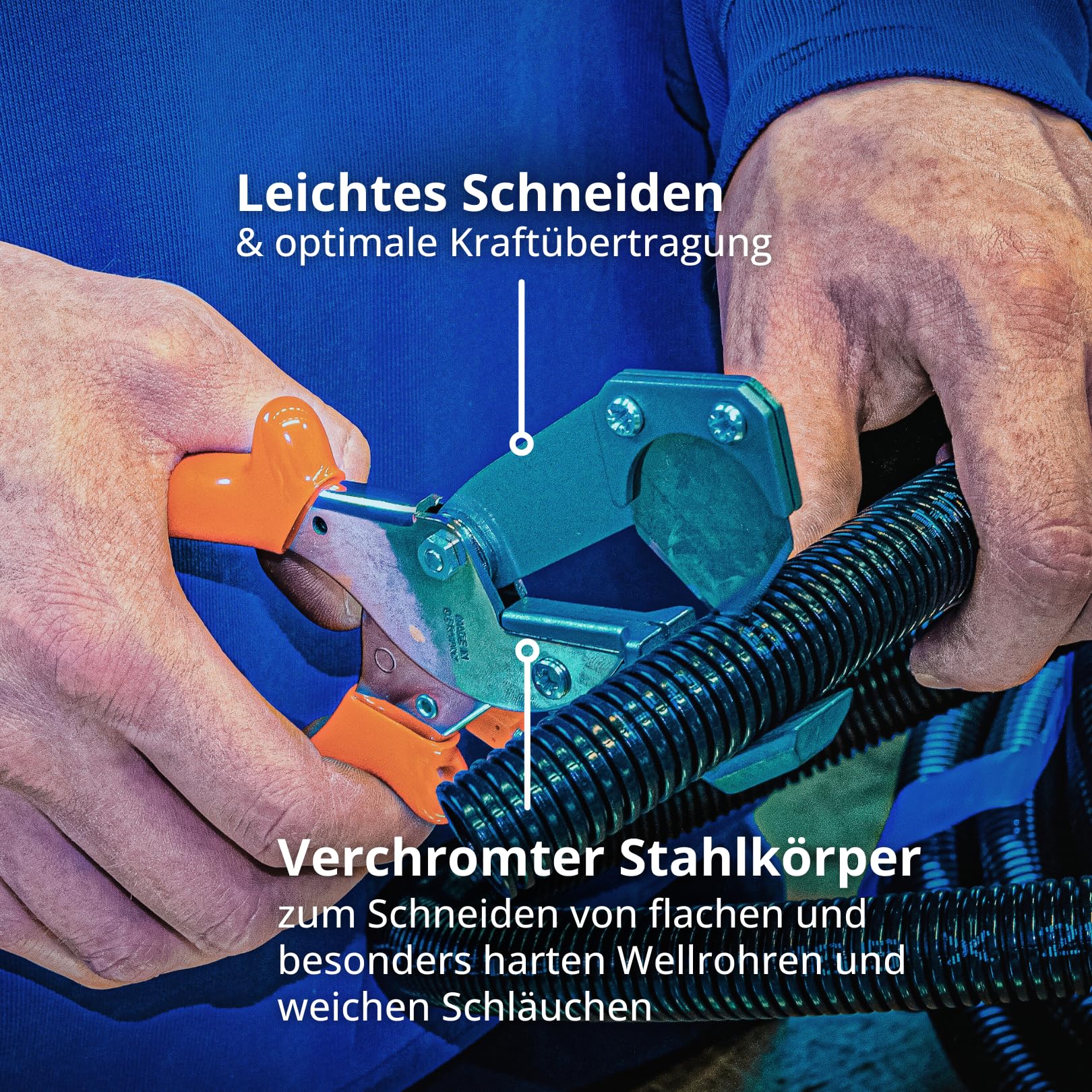 Original LÖWE 5.504 Profi Schlauchschere mit Dreiecksklinge f. Anwendungen in Industrie und Handwerk - scharfe und handliche Schere für exakten Schnitt an Rohren Schläuchen Kraftstoffleitungen, Metall