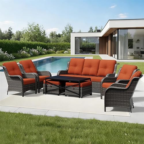 Miniatura 119 de Joyside Silla mecedora giratoria para exteriores para patio, mecedora de mimbre para exteriores con cojines de tela de olefina adecuada para porche