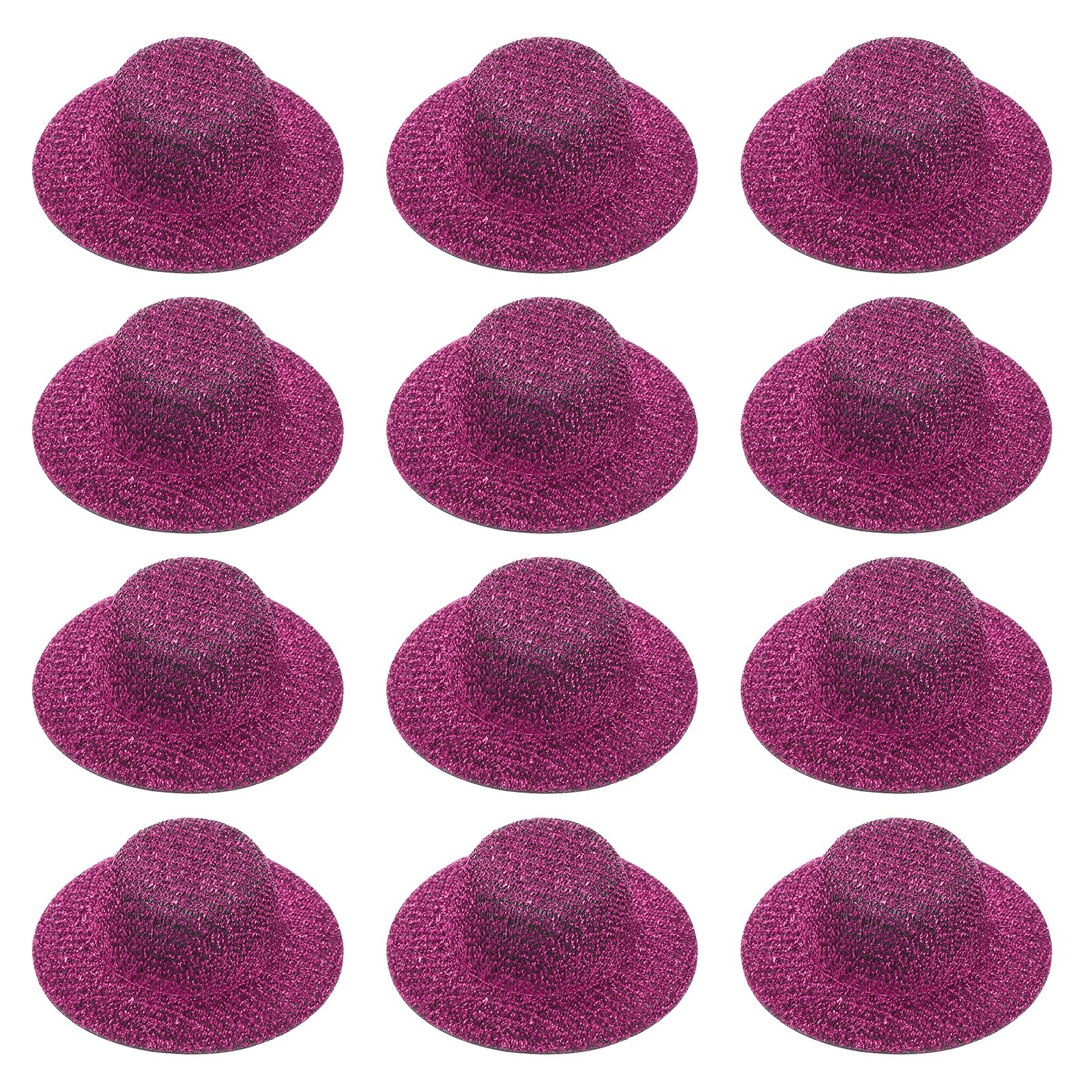 PATIKIL Mini Hats for Crafts, 12 Pcs 18mm ID Sparkling Mini Cowboy Hats Miniature Formal Top Caps for DIY Dollhouse Decoration Hair Accessories Snowman Weddings Party, Rose Red