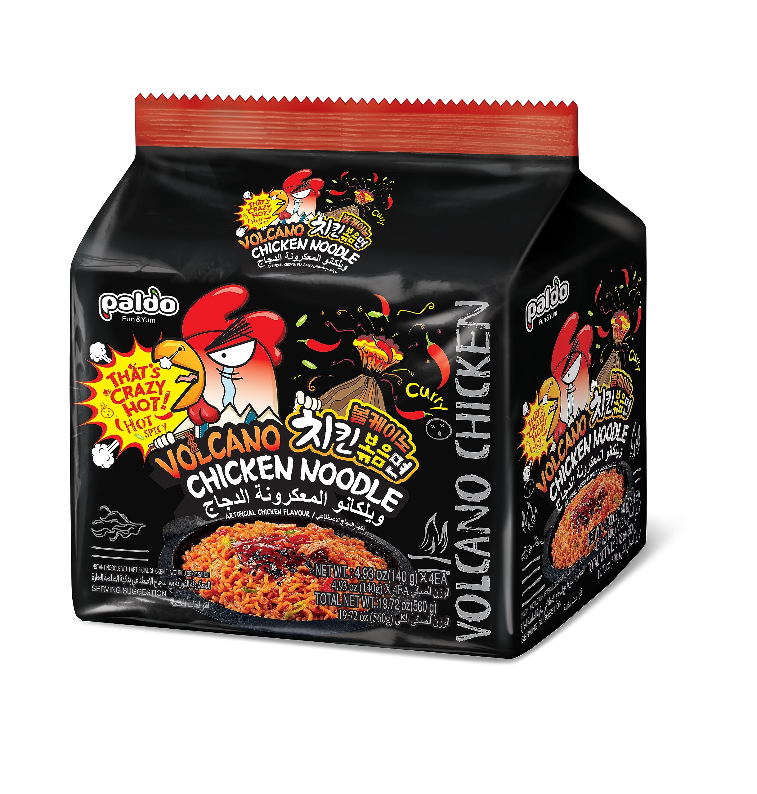 Paldo Volcano Chicken | Super Spicy Korean Noodles Pack Of 4, 600 Grams