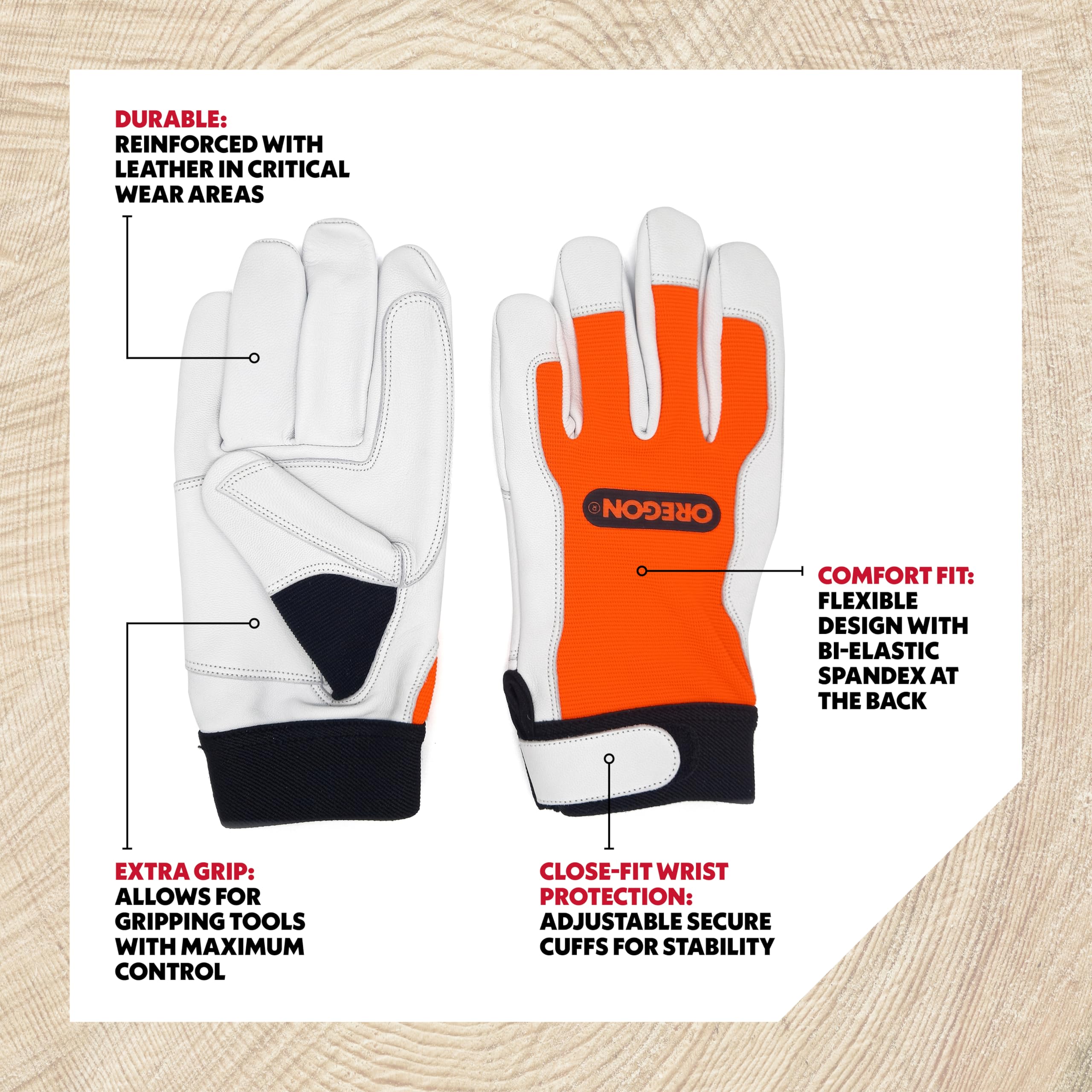 Oregon High-grip Working Gloves, Protective Work Gloves for Forestry Gardening & Outdoor Work, with Reinforced Leather Palm - Image 2