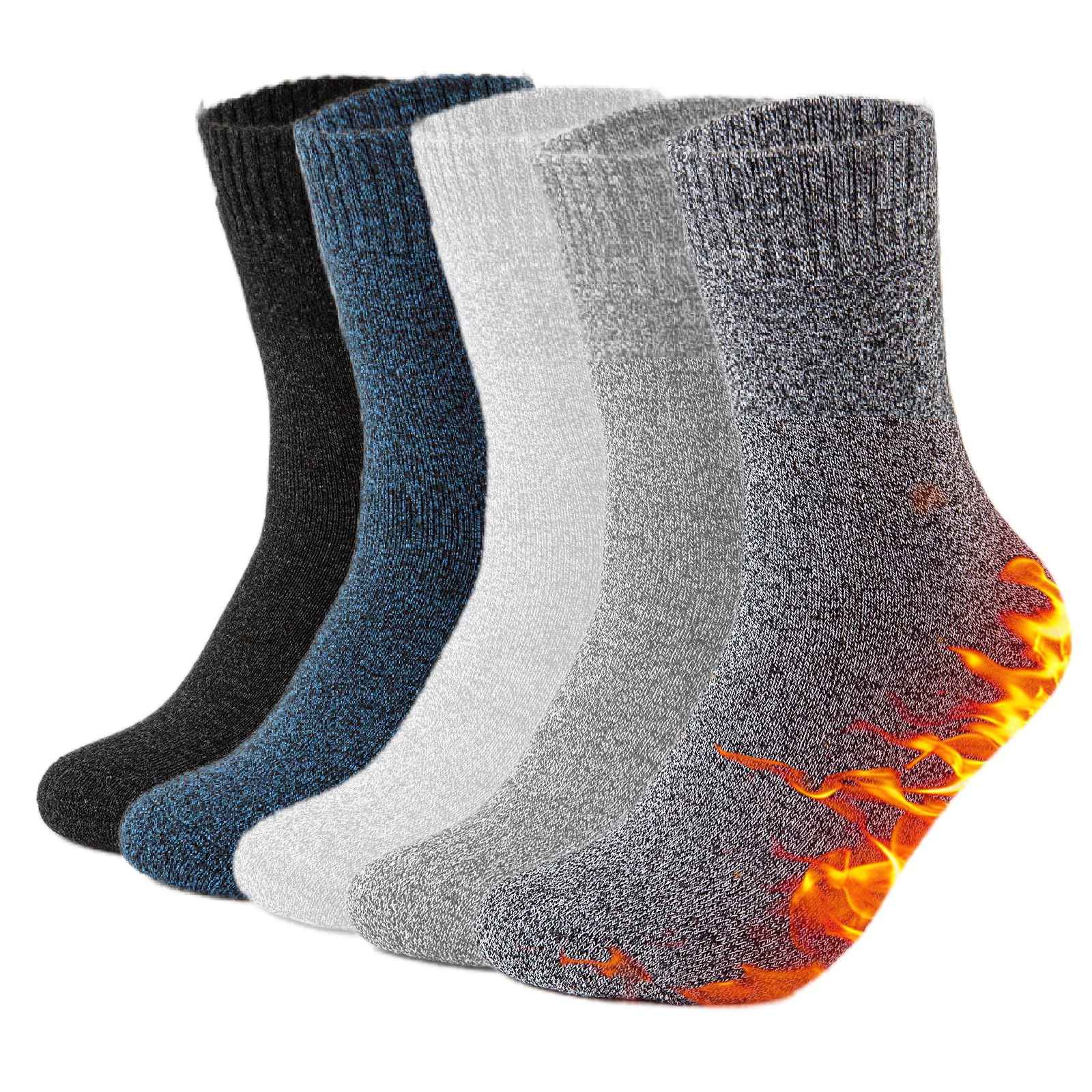 VoJoPi Mens Thermal Socks, 5 Pairs Warm Wool Winter Cozy Cushioned Thick Socks For Hiking Walking Work Casual, Uk 6-11