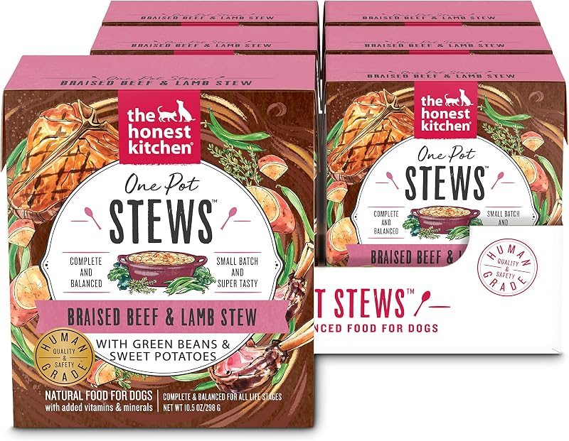 Ração úmida para cães The Honest Kitchen One Pot Stew com carne bovina, cordeiro, vagem e batata-doce, 6 latas de 298 g