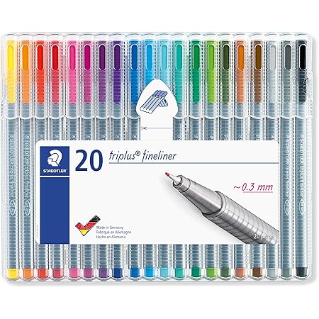 STAEDTLER 334 Triplus Fineliner Superfine Point Pens, 0.3 mm, Assorted Colours, Pack of 20