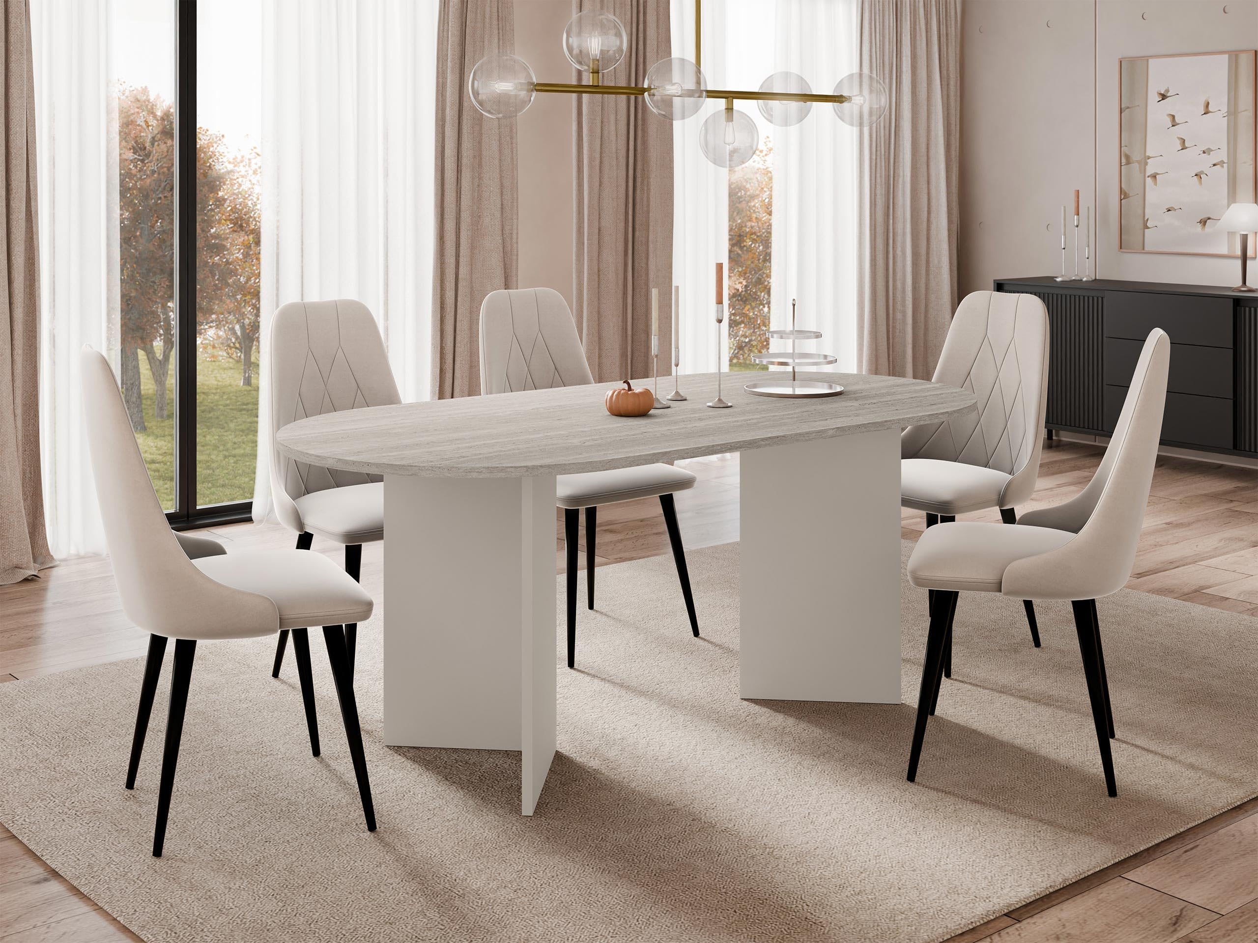 Mirjan24 Table à manger Gelizo avec plateau ovale (beige sable/travertin)