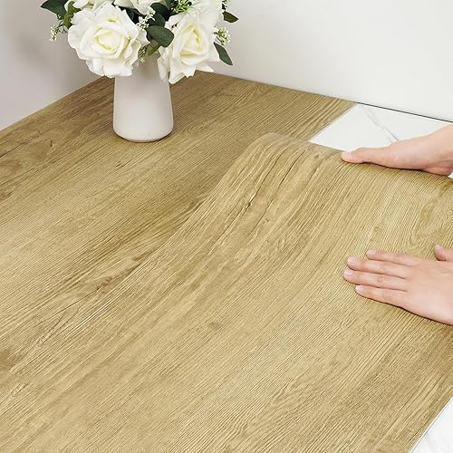 Yenhome Azulejos de suelo con aspecto de madera, de espuma marrón, rollo de vinilo para despegar y pegar, para baño, dormitorio, cocina, paneles de