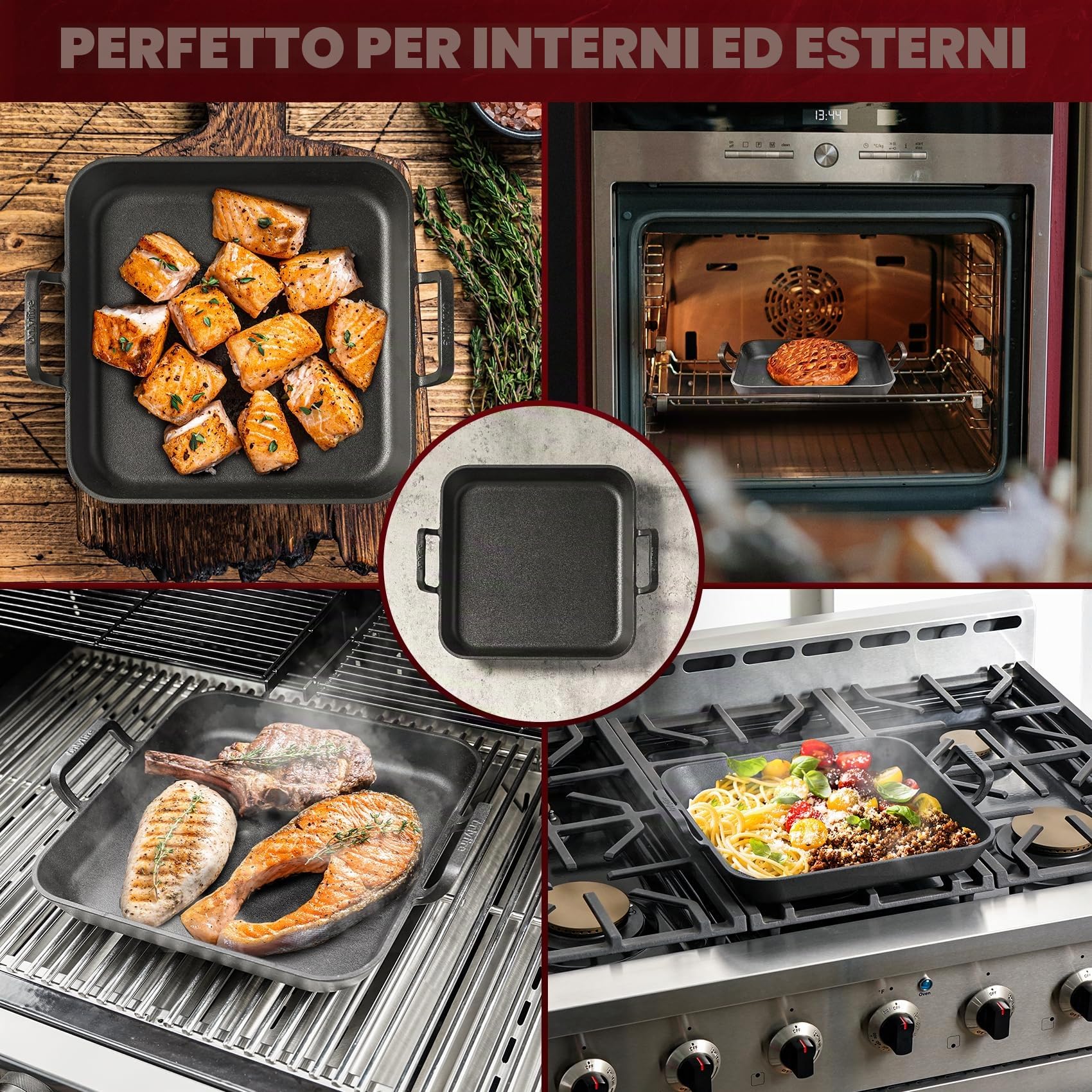 onlyfire Piastra Rettangolare in Ghisa con Manici, Padella BBQ per Grill a Gas, Grill a Carbonella e La Maggior Parte dei Forni, 31.5 * 31.5 * 3.8 cm