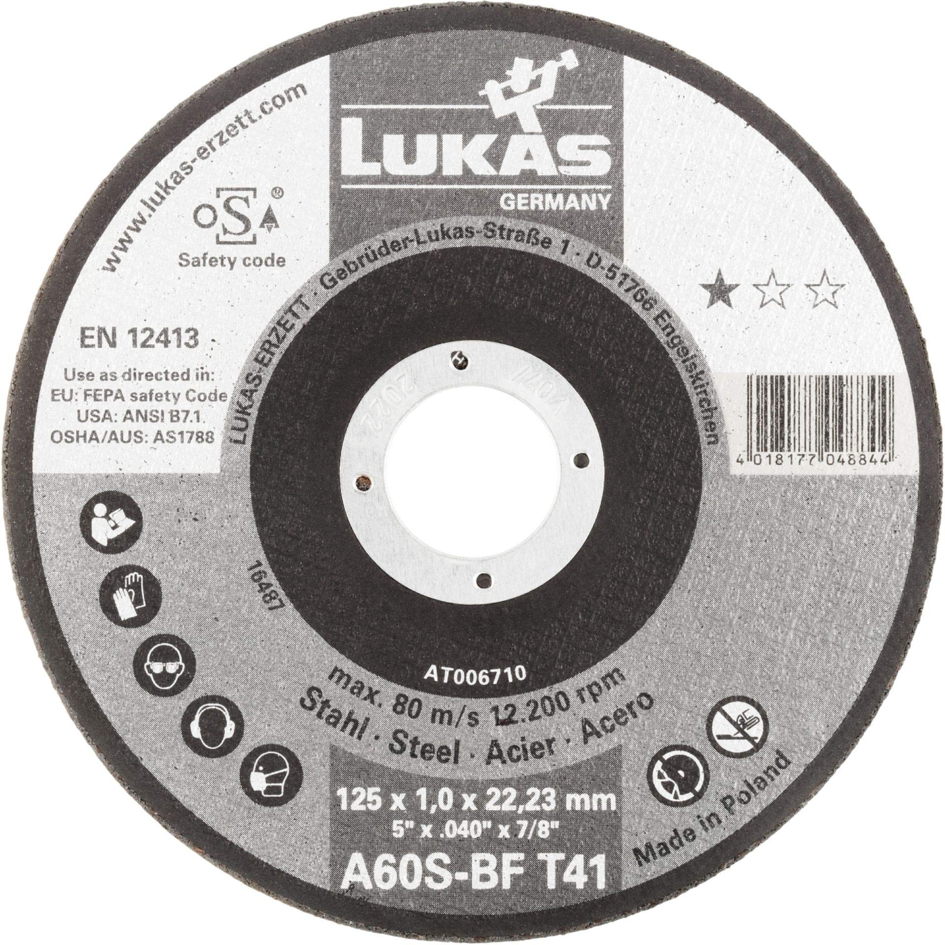 50x Disco da taglio LUKAS T41 per acciaio 115x1 mm piano A60S-BF