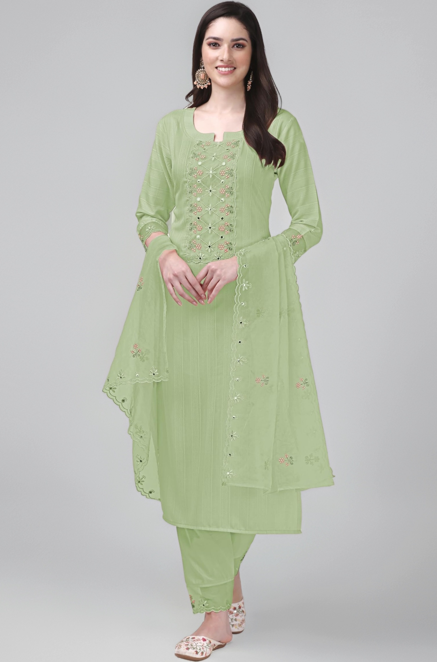 TRENDMALLS Women's Cotton Blend Embroidery Salwar Suit Set Kurta Pant with Dupatta Kurta Set for Women