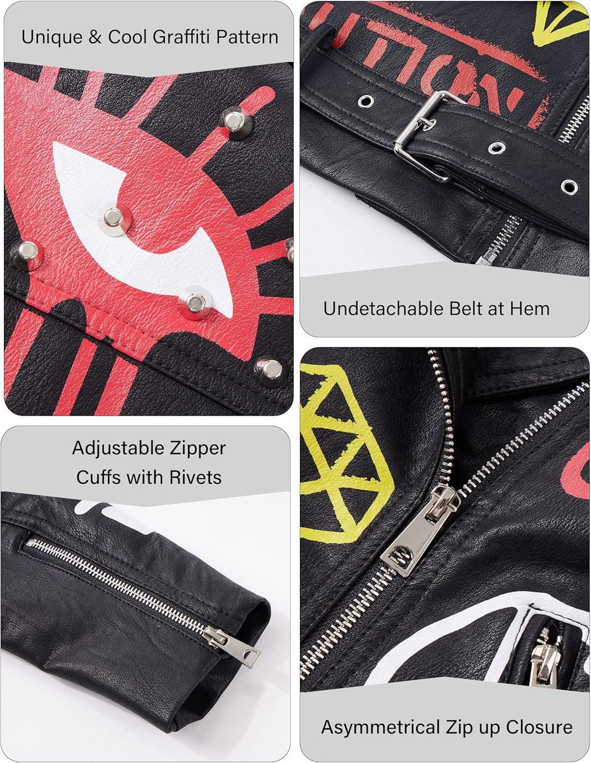 RISISSIDA Women Faux Leather Jacket Studded Rivet Spring Fall Fashion, Hip-Length Moto Biker Trendy Clothes Streetwear Belted - Image 4