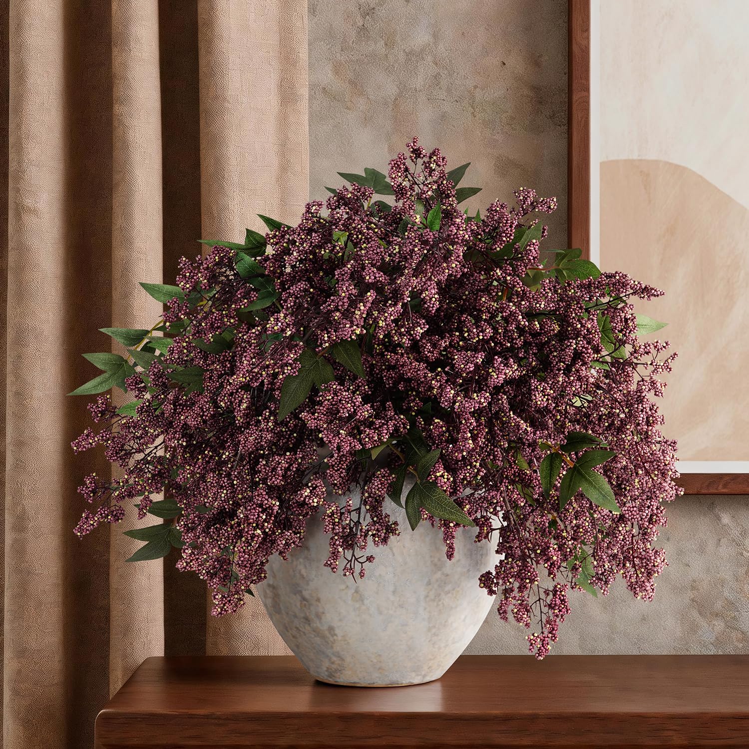 Miaikoe 3 Pcs Artificial Berry Stem 90cm Realistic Flowers Picks Branches Faux Stem Spray DIY for Holiday Seasonal Farmhouse Mantel DIY Home Decorations (Dusty Plum)