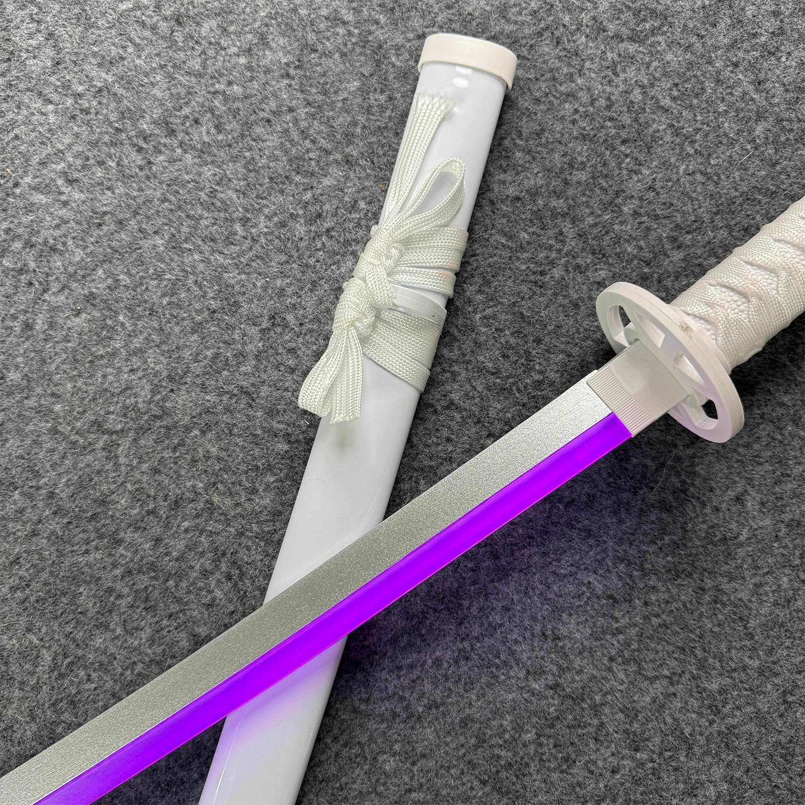 Katana en Bois Blanc de 100 cm,Bokken Fait Main avec Bande Lumineuse Violette,Katana en Bambou pour entraînement de Kendo,Cosplay,fête,Cadeau