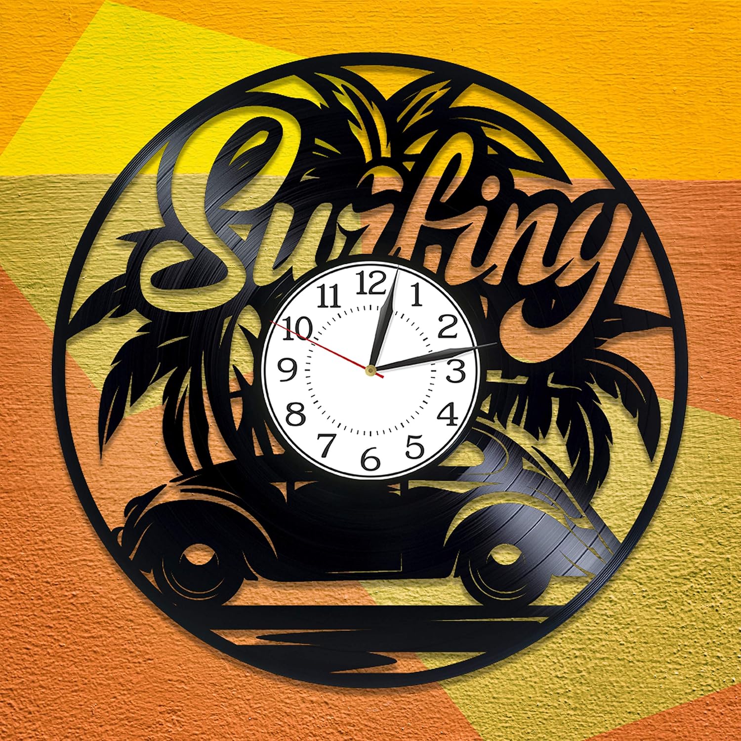 Surfing Original Home Decor Sport Vinyl Record Wall Clock Surfing Handmade Clock for Man and Woman Sport Vinyl Clock 12 Inch Wave Rider Birthday Gift Idea