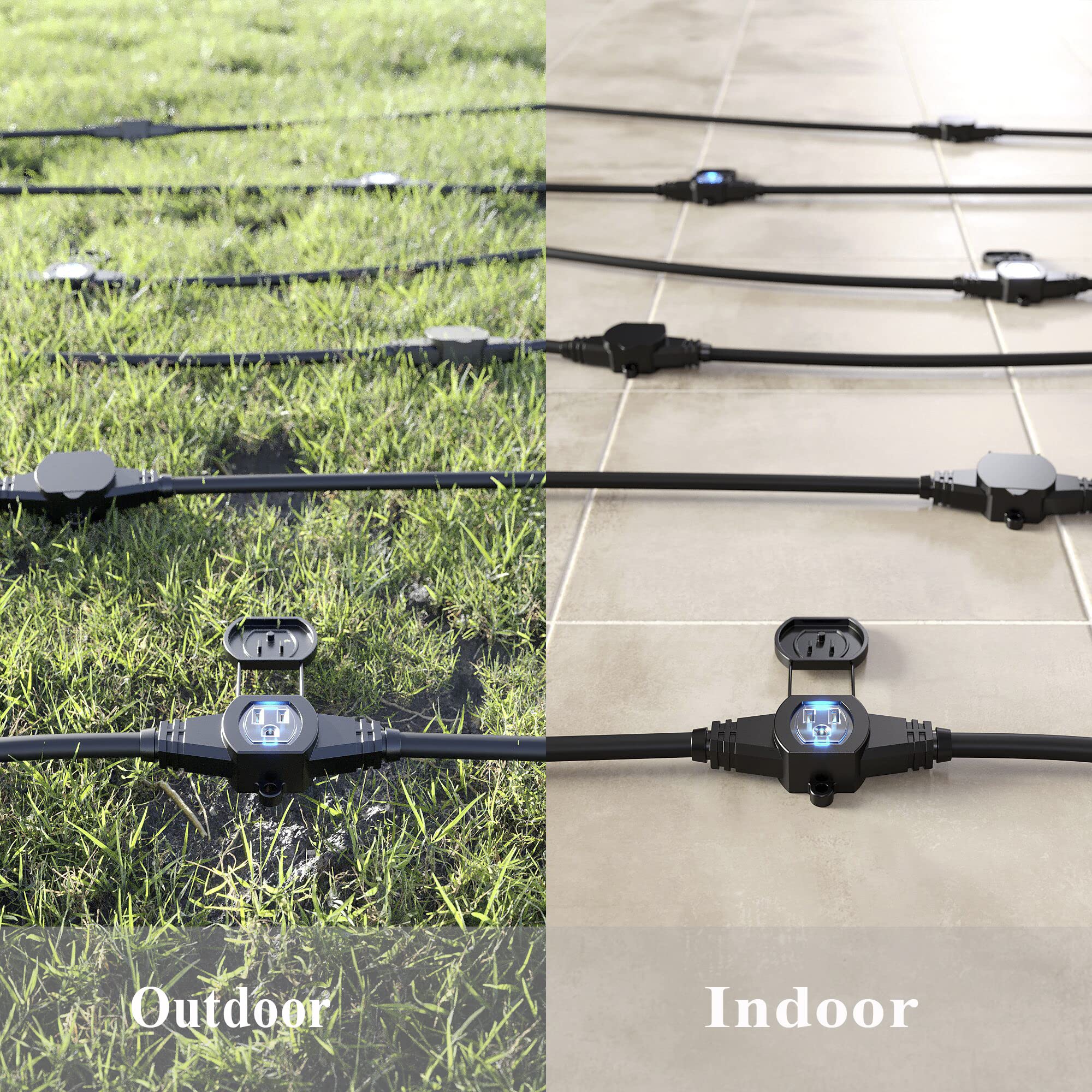 25FT Power Extension Cord 3 Prong, 16 Gauge SJTW 5-15R Cable Male Plug to Female Connector,7 Outlet Cable,Multiple Evenly-Spaced Plug,Suitable for Stage Setting or Outdoor,UL Certified Outlet Cable