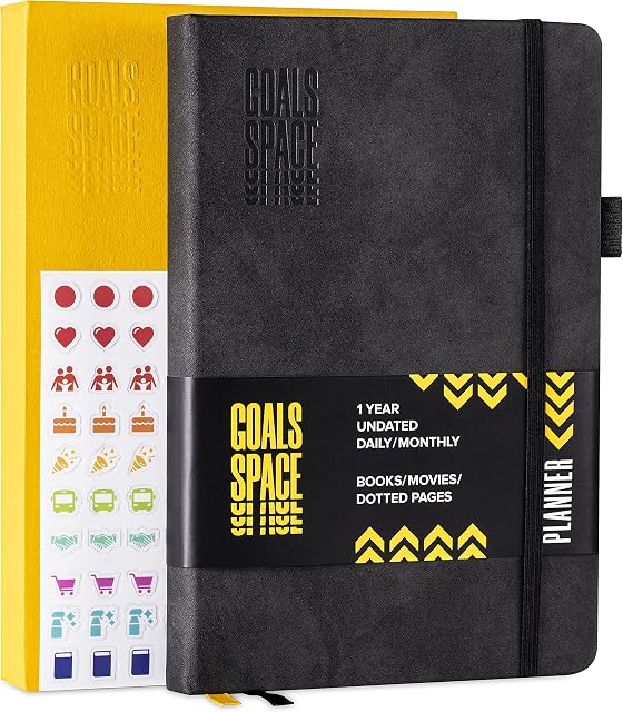 2023 Undated Daily Planner by GoalsSpace - 365 Productivity Diary - Japanese Procrastination Journal for Achievements - Vegan Leather - A5 Size - Stickers - Gift Box - to Do List Notebook - Men Women