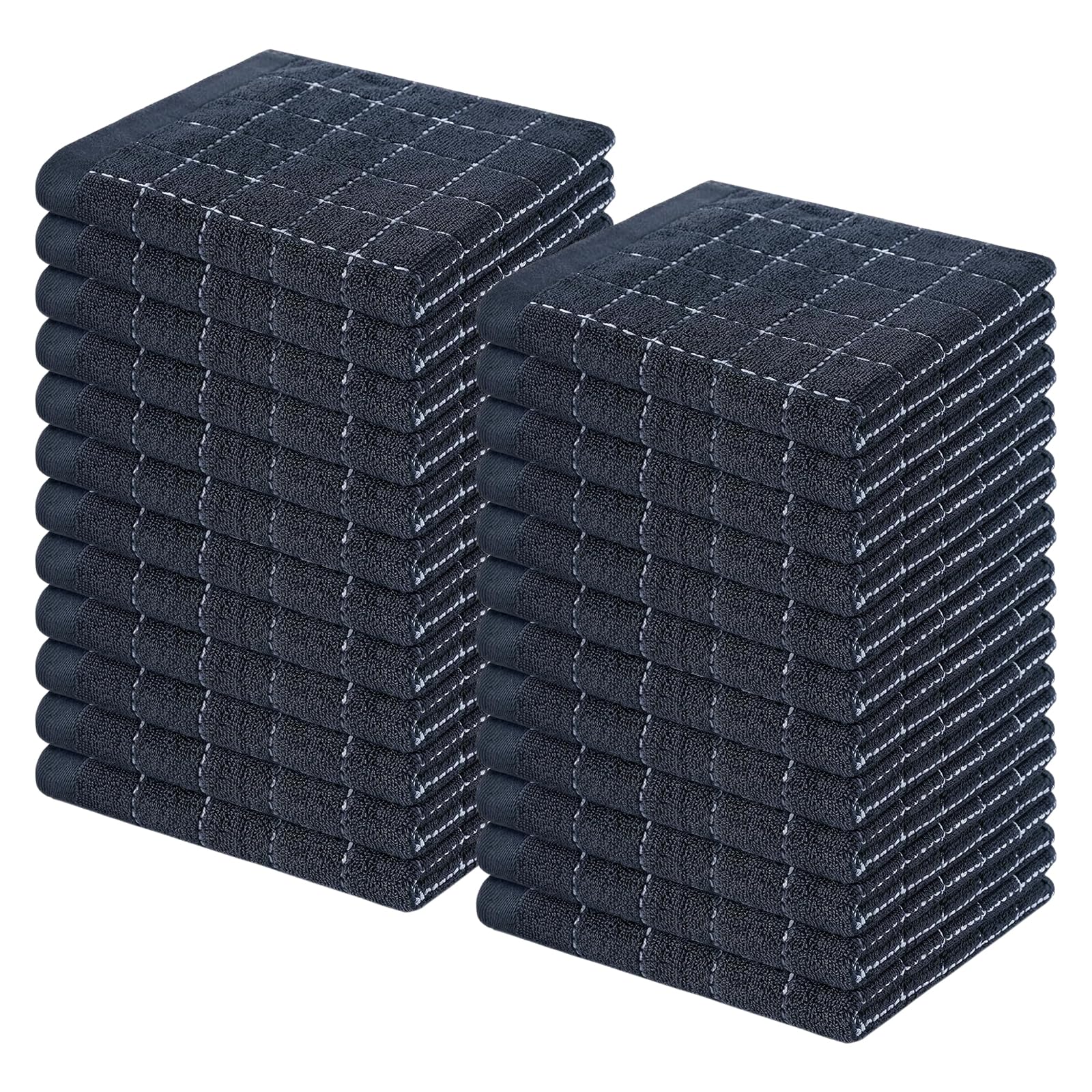 Homaxy 100% Cotton Terry Kitchen Dish Cloths, 24 Pack, Dark Grey | Ultra Soft and Absorbent, Suitable for Drying and Washing Dishes