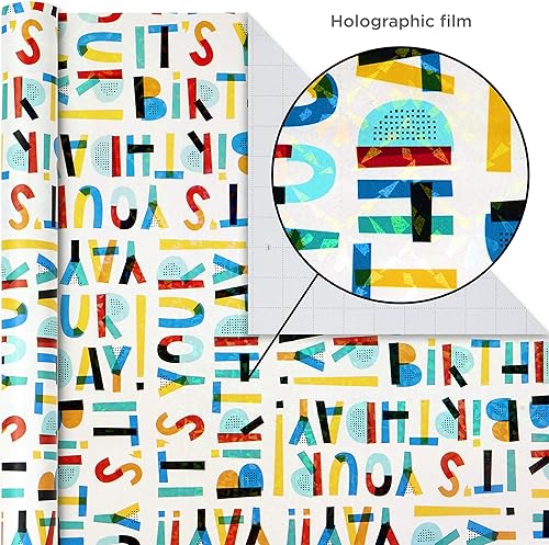 Miniatura 9 de Hallmark Papel de regalo de cumpleaños con plantillas para lazos hechos a mano en el reverso (paquete de 3 75 pies cuadrados ttl) azul real, rayas