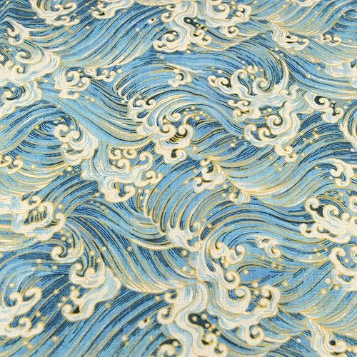 Miniatura 4 de The Meter - Tela estampada de algodón y lino para decoración del hogar y manualidades (ola de océano azul claro)