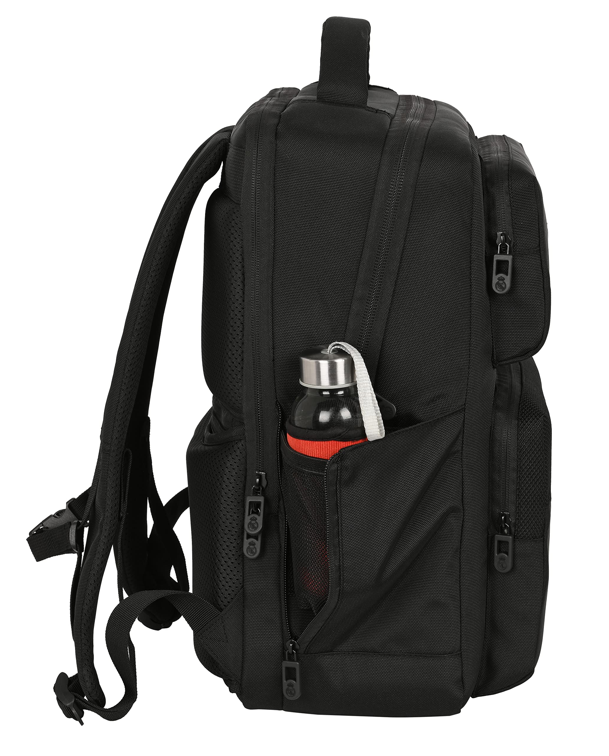 Safta REAL MADRID - Mochila para Portátil 15.6'' y USB con 2 Bolsillos, Ideal para Jóvenes de Diferentes Edades, Cómoda y Versátil, Calidad y Resistencia, 31x13x44 cm, Color Negro