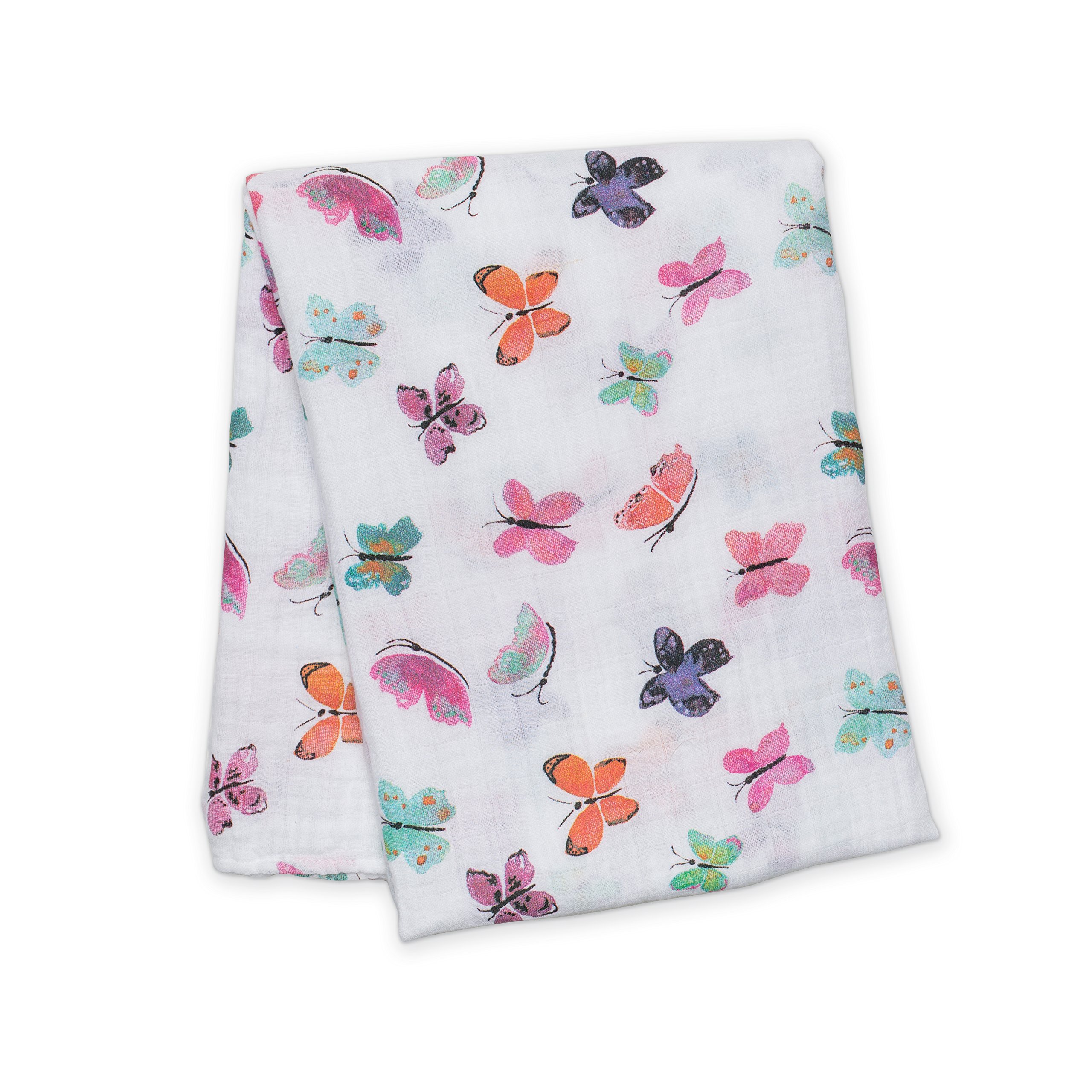 Lulujo Baby Swaddle Blanket| Unisex Softest 100% Cotton Muslin Swaddle Blanket| Neutral Receiving Blanket for Girls & Boys | 47in x 47in Butterfly