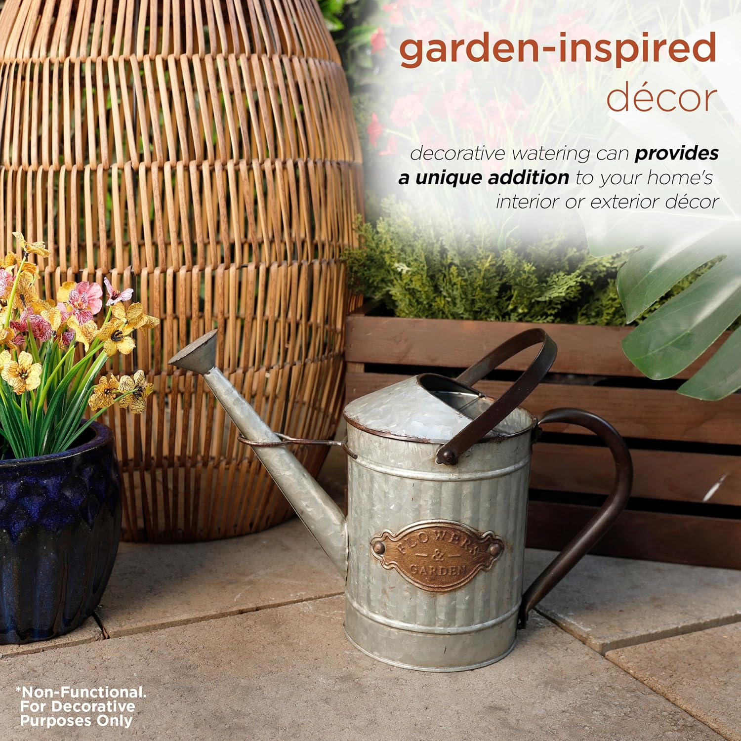 Alpine Corporation 12" Tall Vintage Style Decorative Metal Watering Can with Rustic Finish