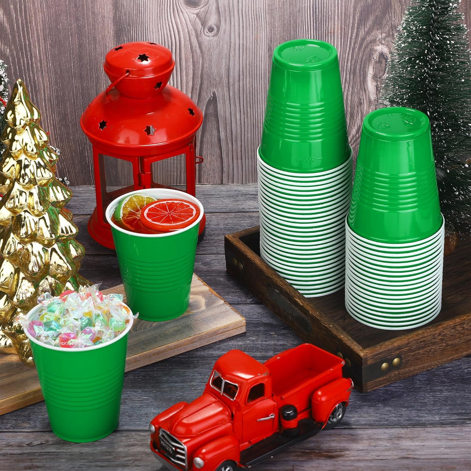 Kochorie 200 Pack Disposable Plastic Cups 12 Ounce Green Solo Cups Drinking Party Cups Bulk Party Cups for Christmas Halloween Wedding Birthday Parties, Picnics Events