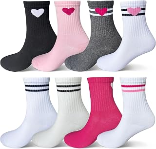mpeter Kids Crew Socks 8-Pack for 4-16 Years Old - Cute Soft Cotton Comfortable Everyday Socks for Girls and Boys