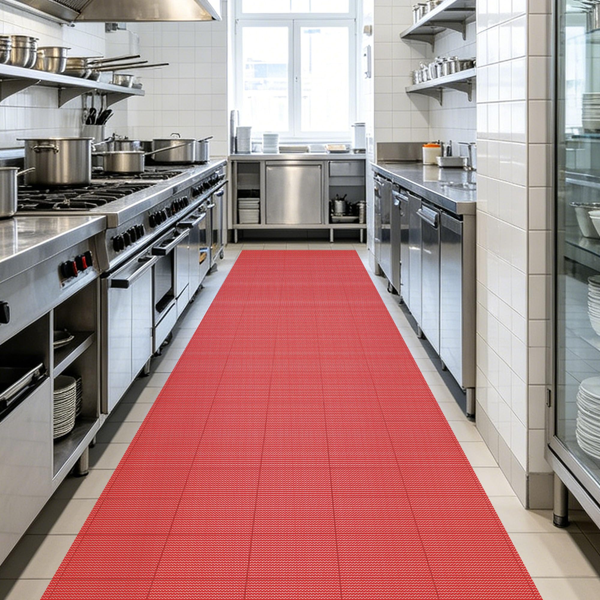 Tappetino Antiscivolo Drenante in PVC 105 x 140 cm con Drenaggio Tappeto Anti Slip Antimuffa per Piscina, Bar, Patio, Balcone, Bagno, Garage, Area Umida, Rosso