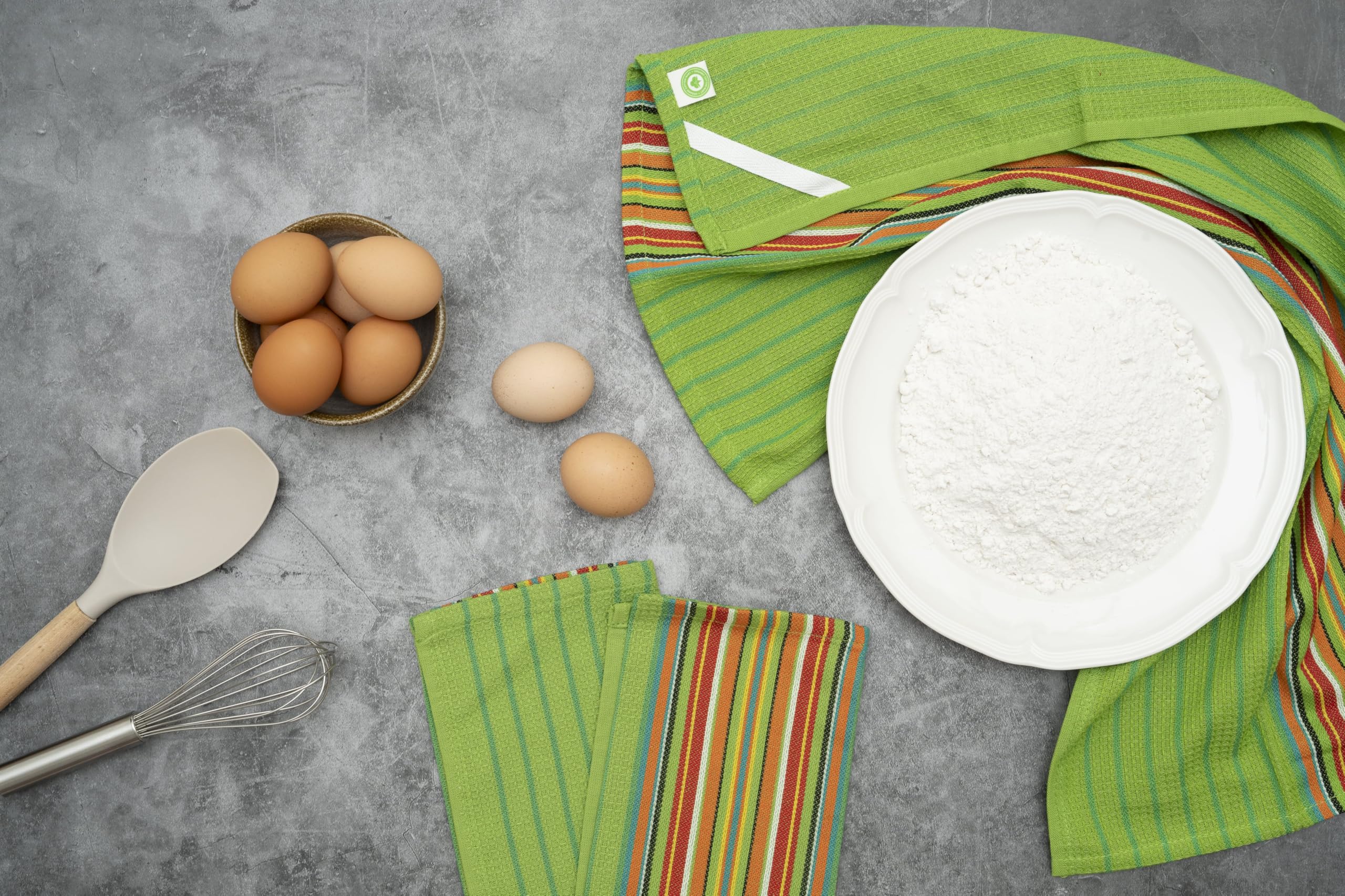 Paños de cocina a rayas de salsa – 100 % algodón, paquete de 6, 28 x 16 pulgadas, reutilizables, lavables, paños de cocina festivos coloridos – Toallas de cocina absorbentes y sin pelusa multicolor a