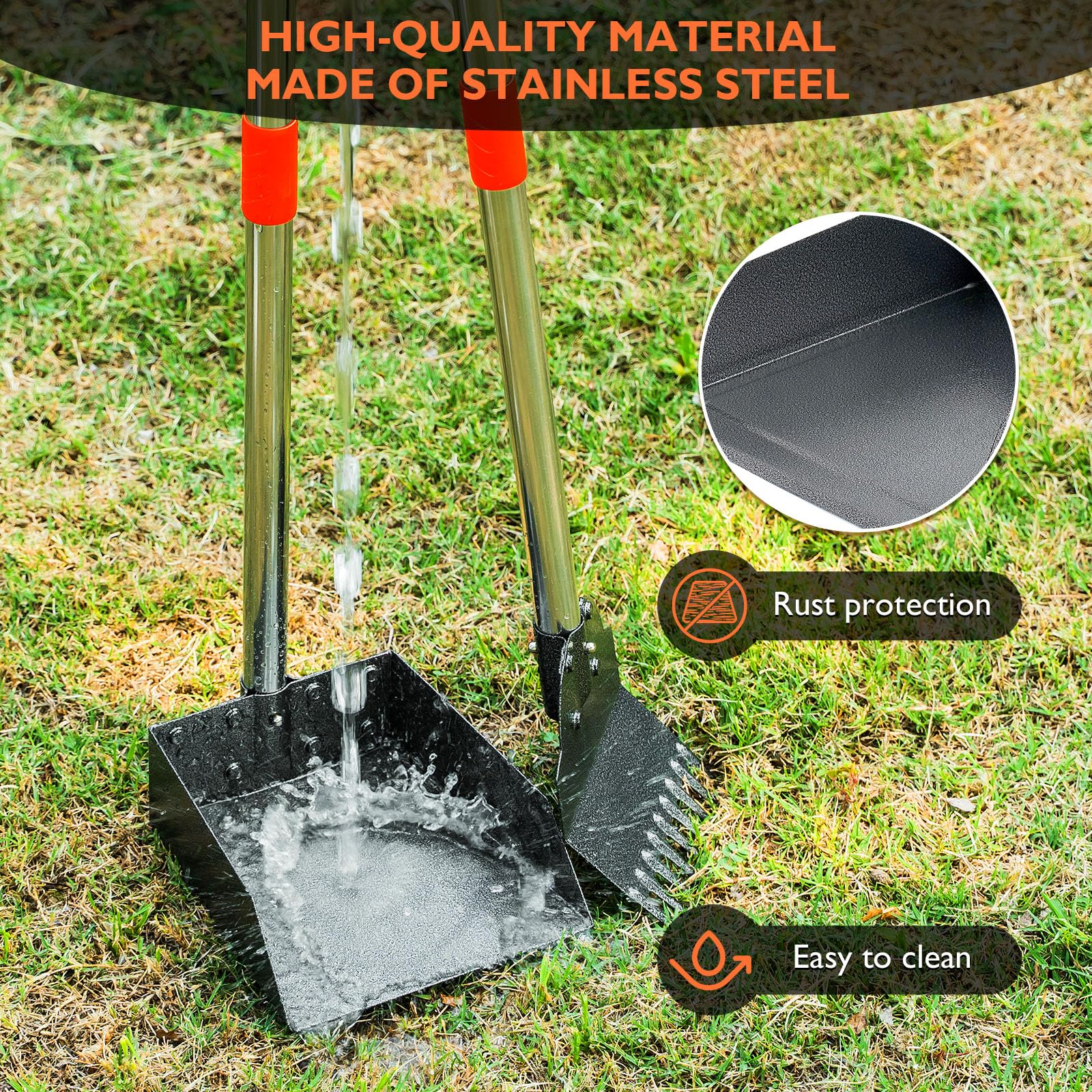 Furggis Dog Pooper Scooper,Tray and Rake Set Poop Scooper for Dogs Adjustable Long Handle Metal Pooper Scooper for Pet Waste Removal No Bending Clean Up for Medium and Large Dogs - Image 3