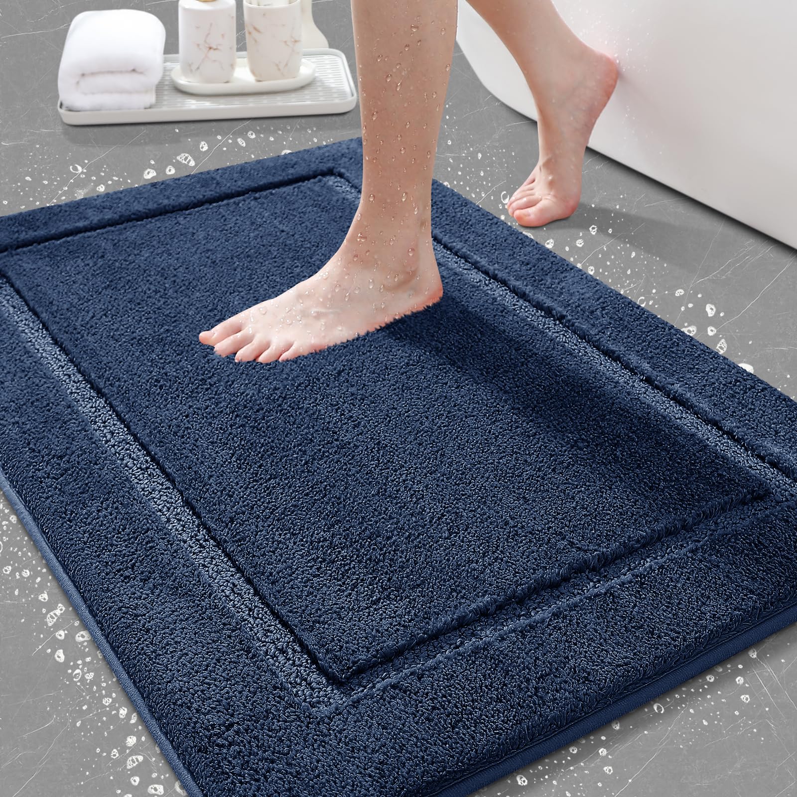 Navy Blue Bathroom Rugs 36"x24", Ultra Soft Plush Fluffy Microfiber Absorbent Bath Mat, Non-Slip Backing, Machine Washable Bath Mats for Bathroom Floor, Tub and Shower, Home Decor