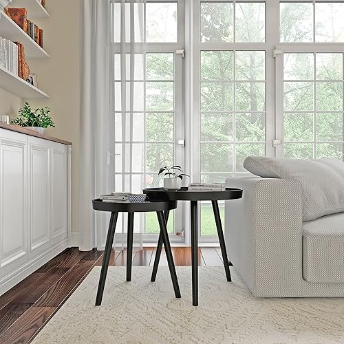 Miniatura 6 de Lavish Home - Mesas auxiliares anidables, juego de 2 mesas auxiliares redondas para sala de estar, dormitorio u oficina en casa, juego de mesa