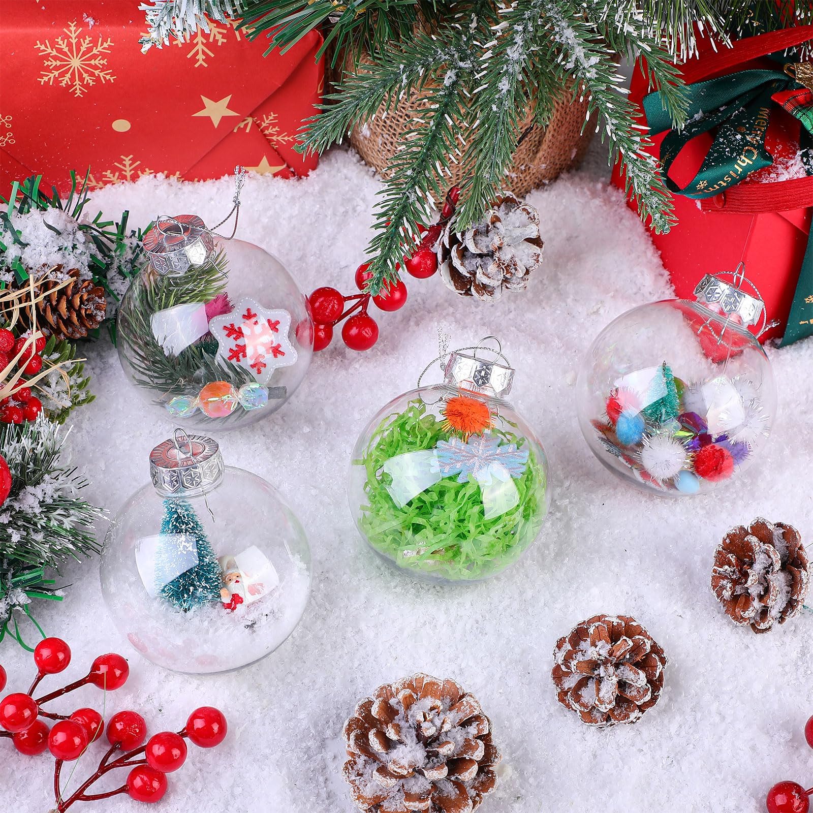 XIKTTK 16 PCS Durchsichtige Weihnachtskugeln Zum Befüllen, Christbaumkugeln Durchsichtig, Befüllbare Weihnachtskugeln Plastik Transparent,
